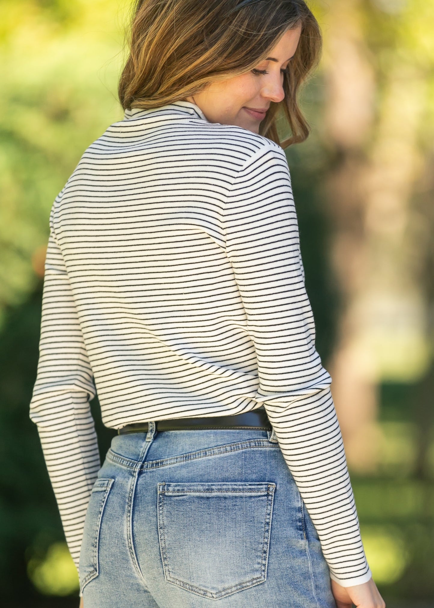 Pinstriped Mock Neck Sweater