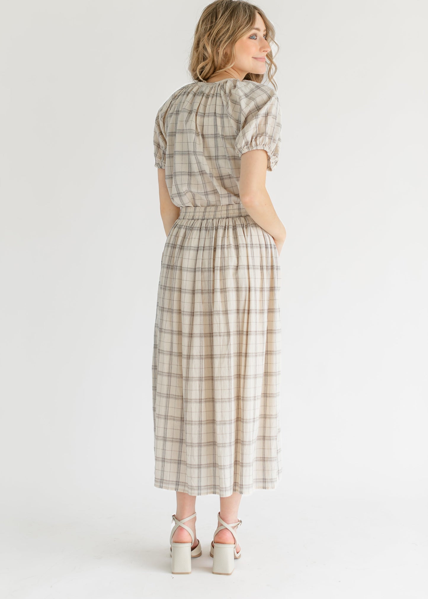 Plaid A-Line Stretch Waist Midi Skirt - FINAL SALE