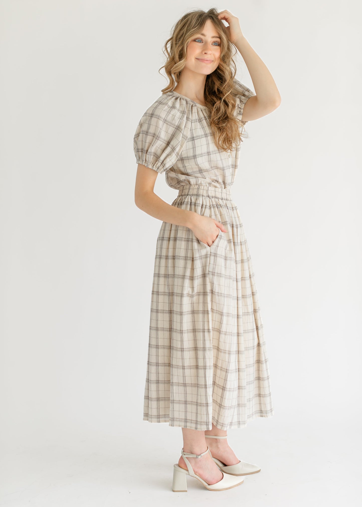 Plaid A-Line Stretch Waist Midi Skirt - FINAL SALE
