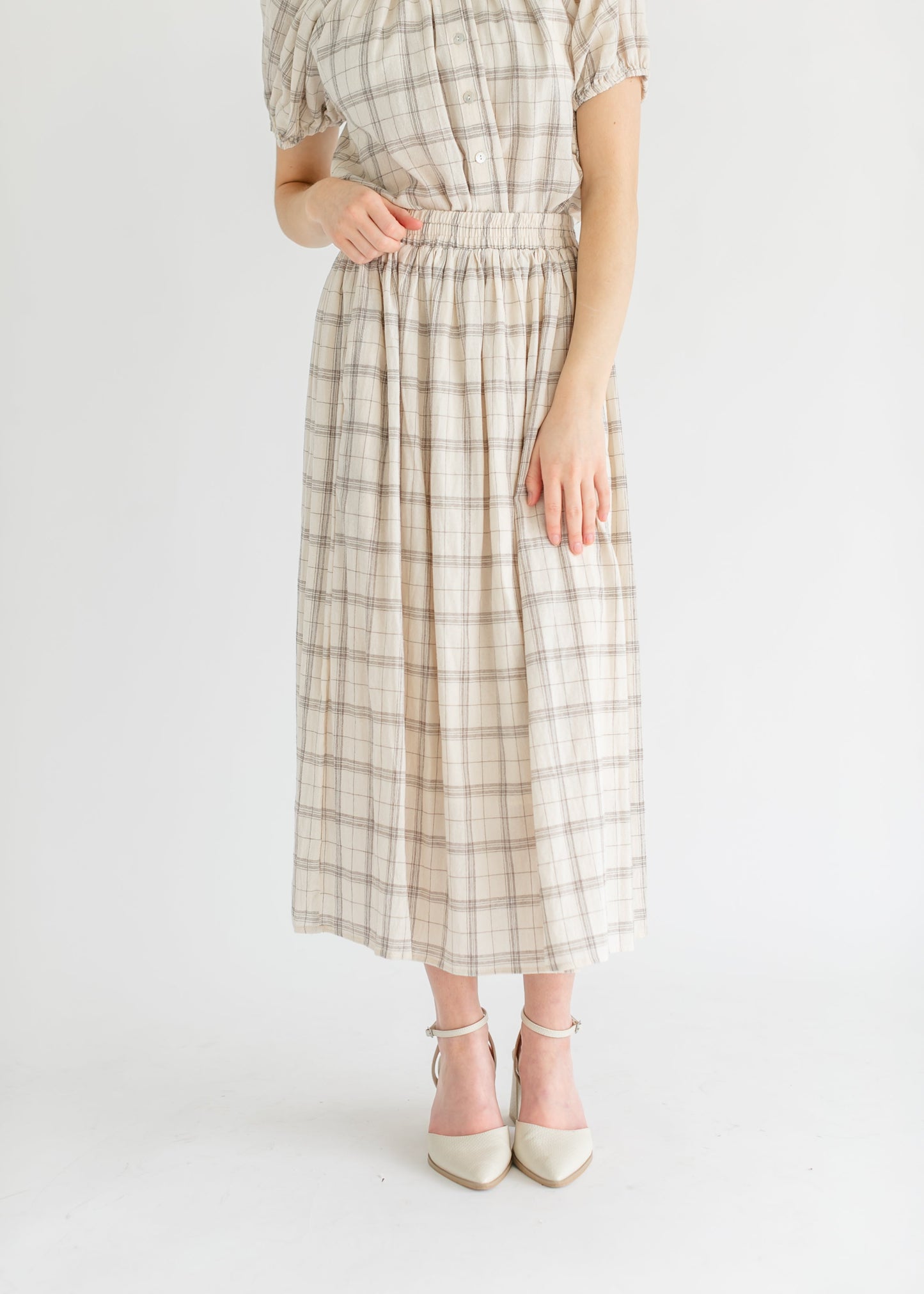 Plaid A-Line Stretch Waist Midi Skirt - FINAL SALE