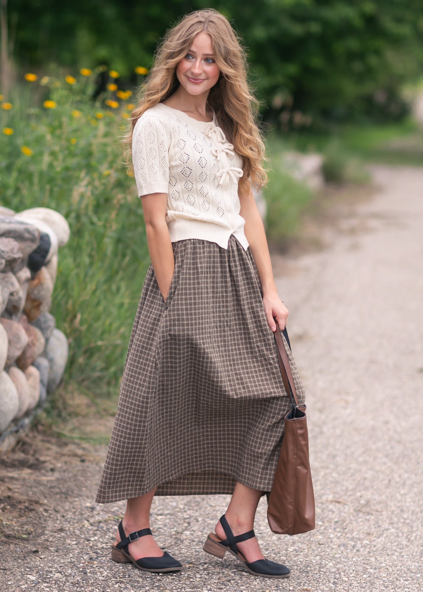 Plaid Cotton Midi Skirt