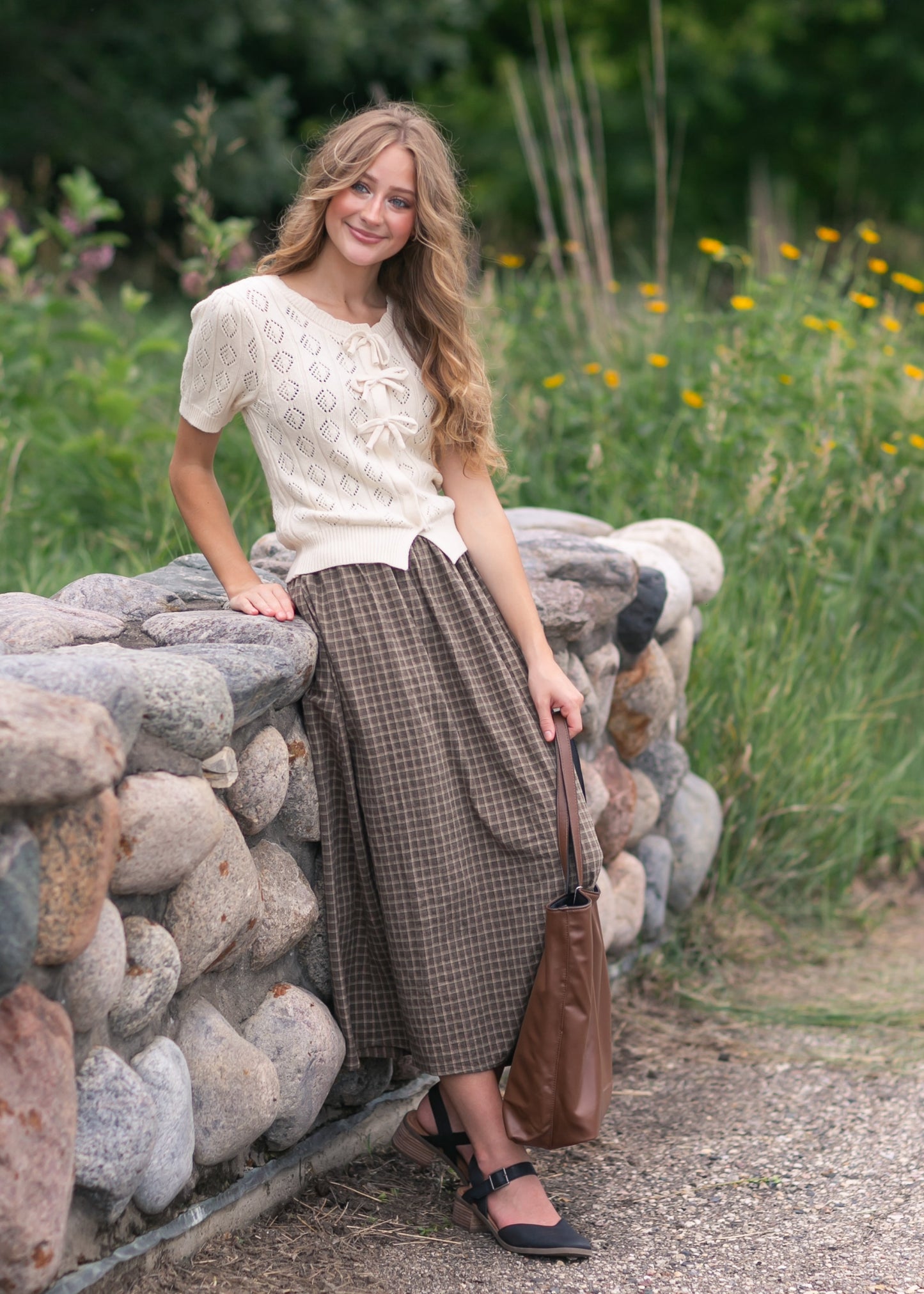 Plaid Cotton Midi Skirt