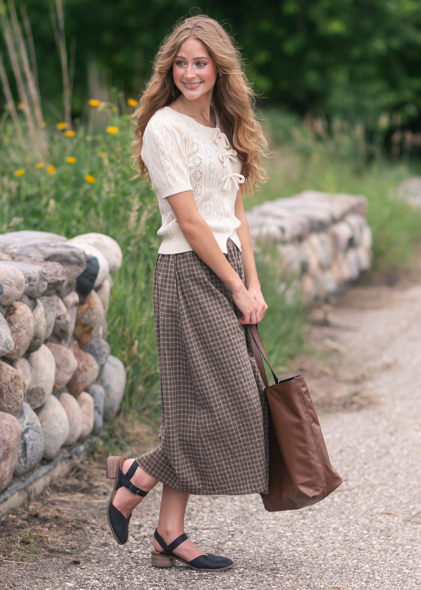 Plaid Cotton Midi Skirt