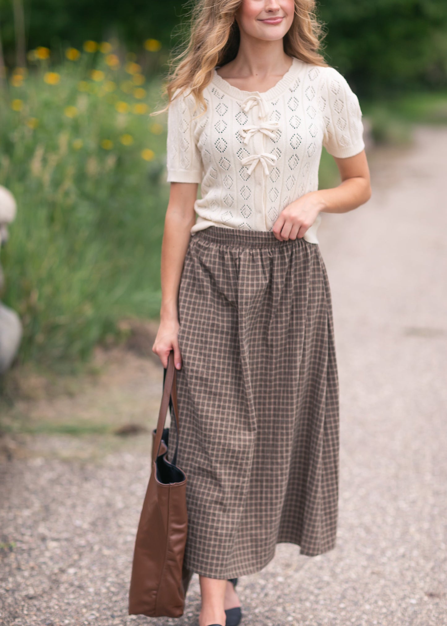 Plaid Cotton Midi Skirt