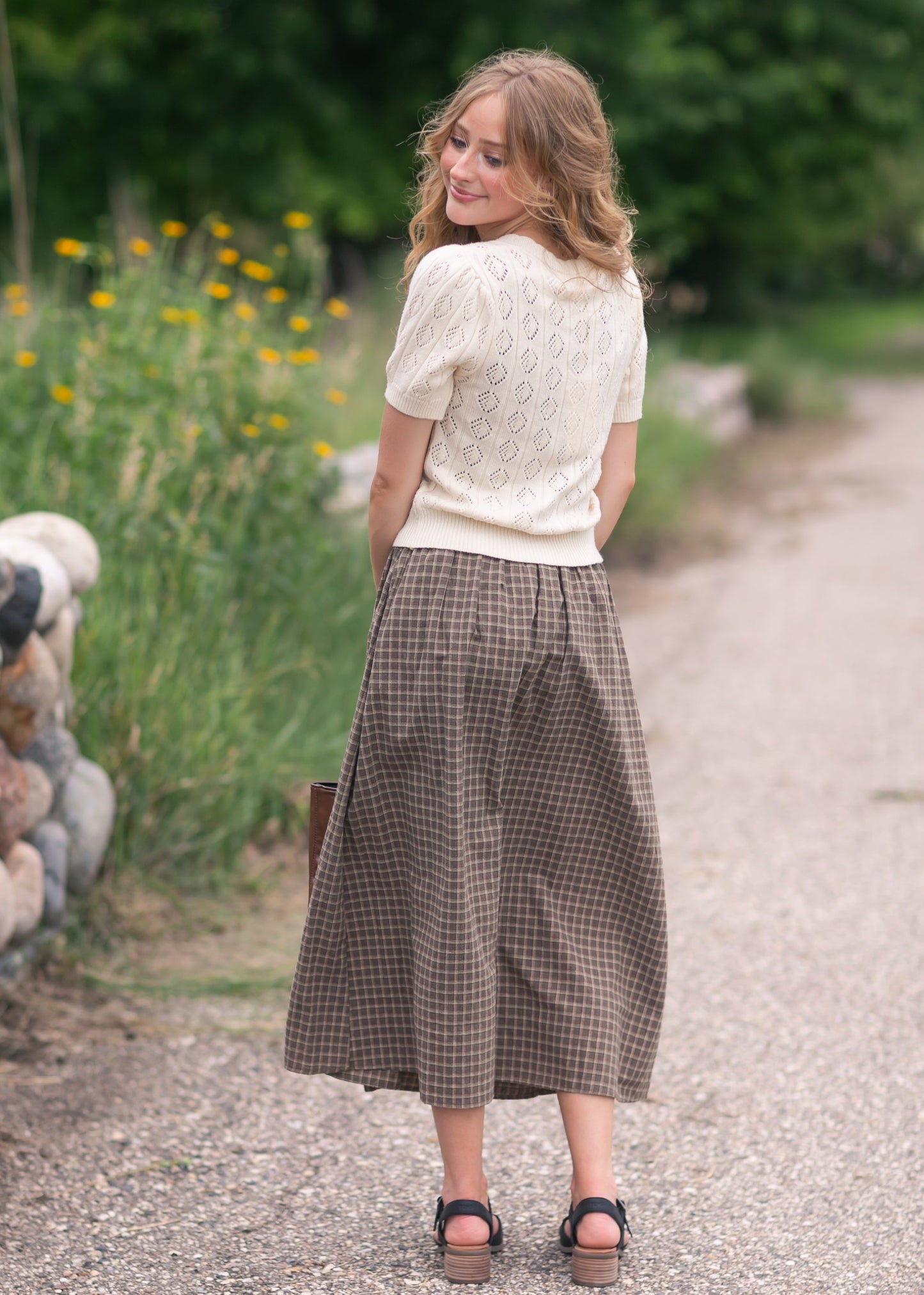 Plaid Cotton Midi Skirt