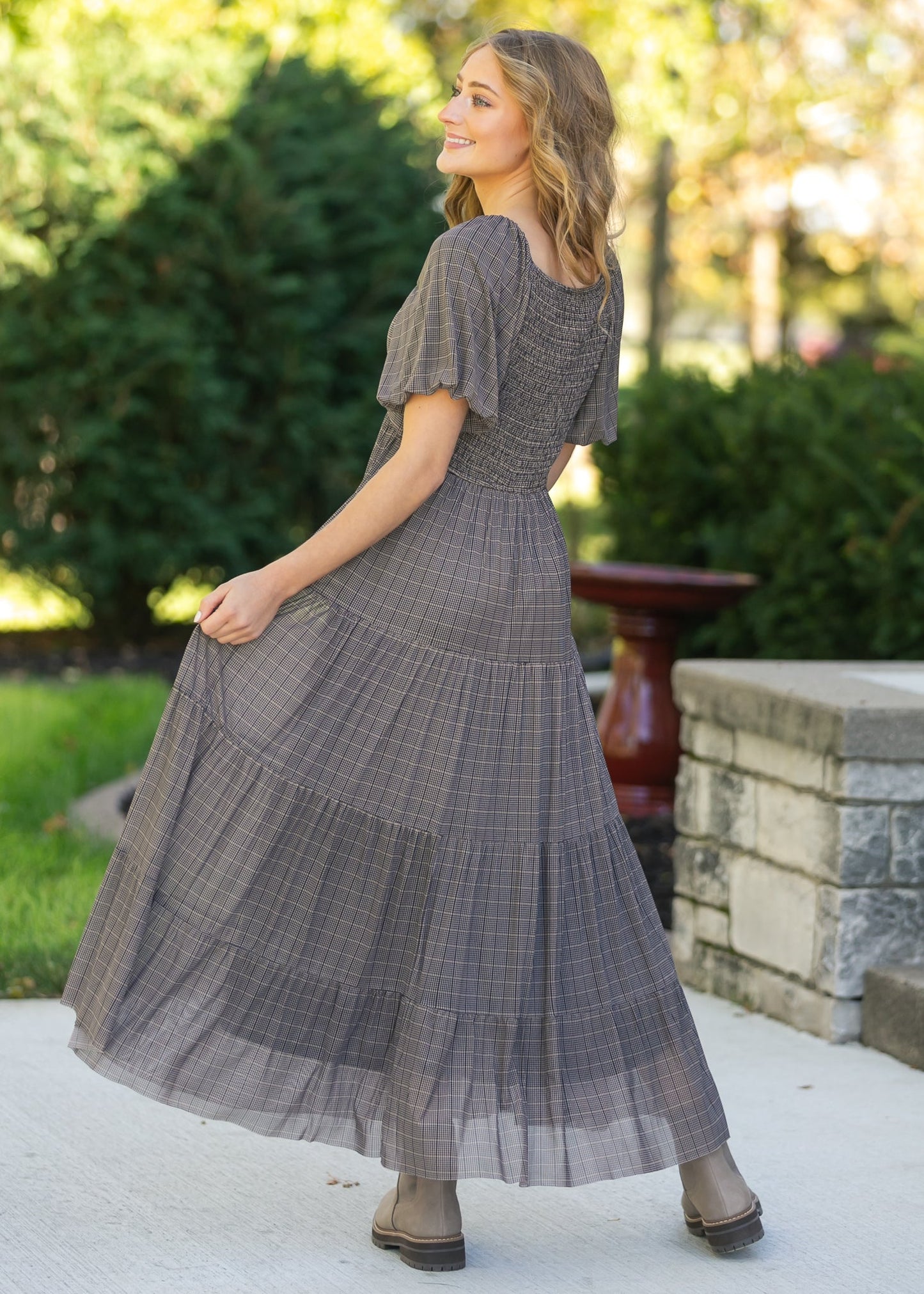 Plaid Mesh Tiered Maxi Dress - FINAL SALE