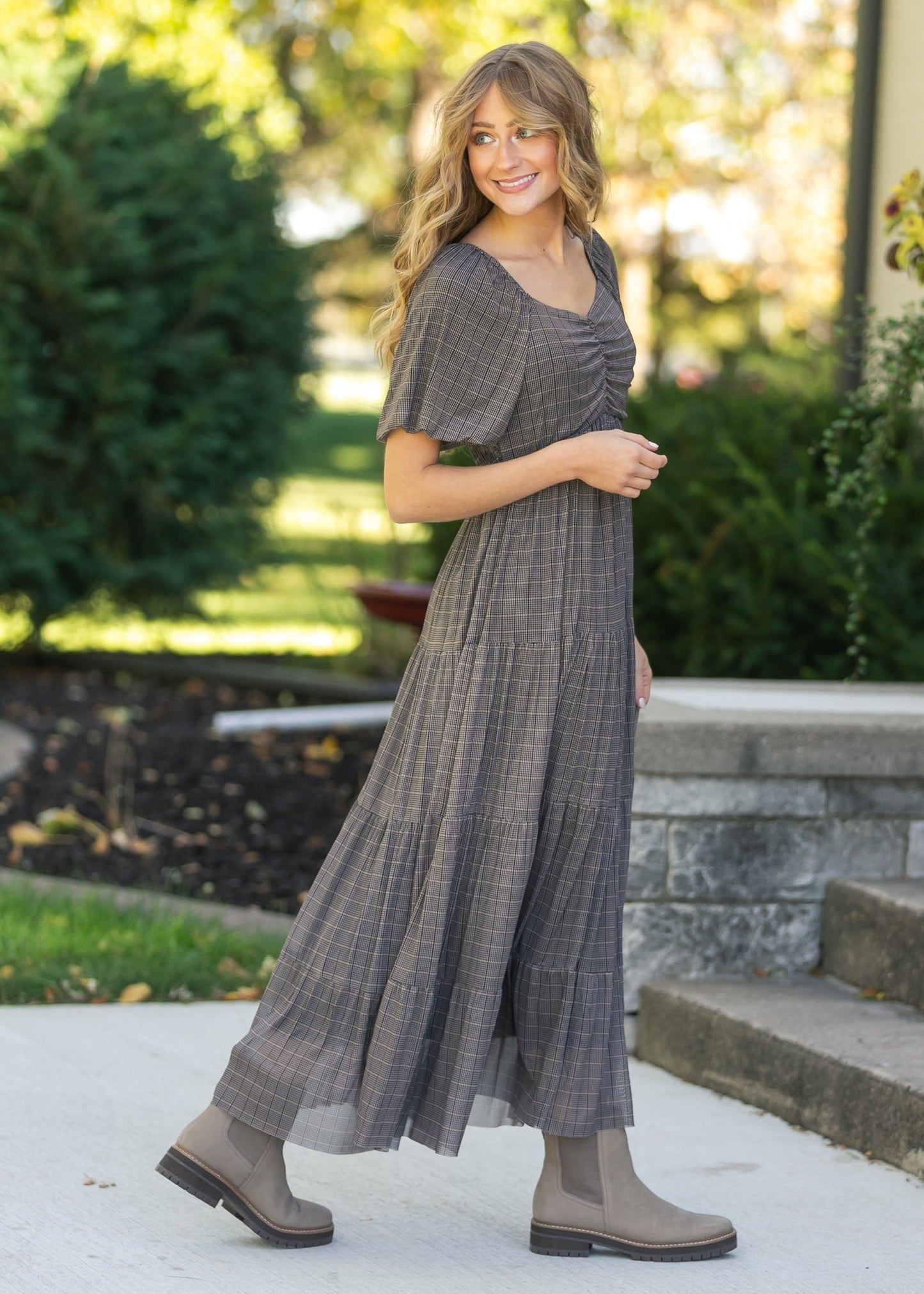 Plaid Mesh Tiered Maxi Dress - FINAL SALE