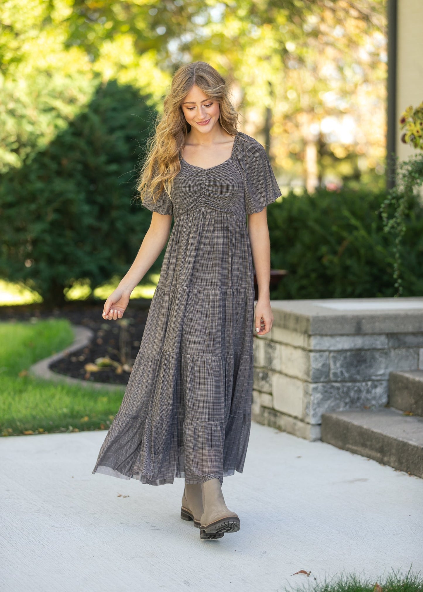 Plaid Mesh Tiered Maxi Dress - FINAL SALE