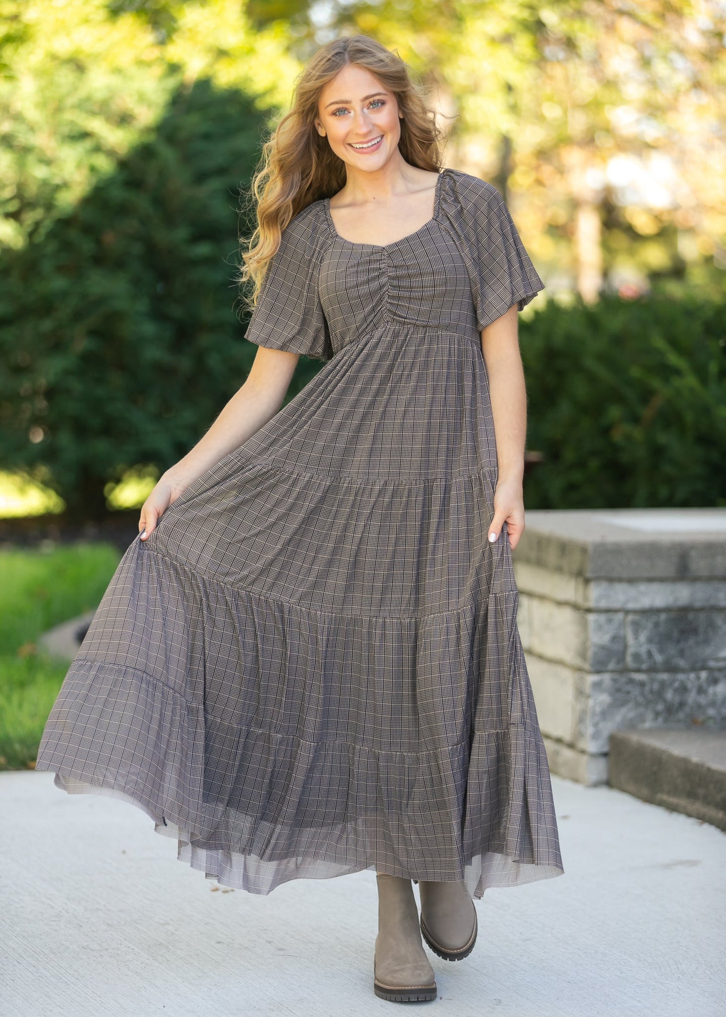 Plaid Mesh Tiered Maxi Dress - FINAL SALE