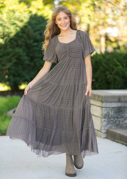 Plaid Mesh Tiered Maxi Dress - FINAL SALE