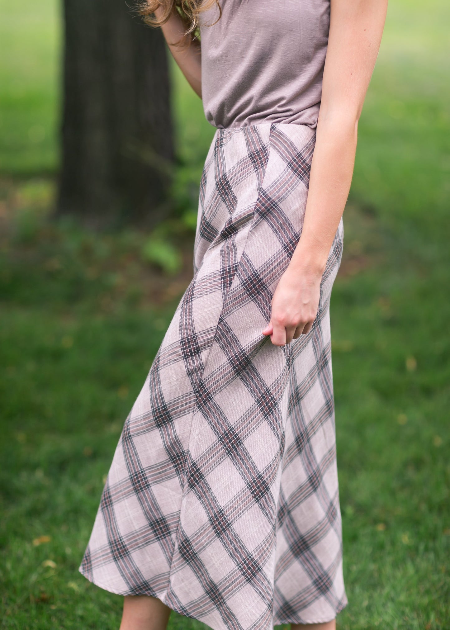 Plaid Print Midi Skirt
