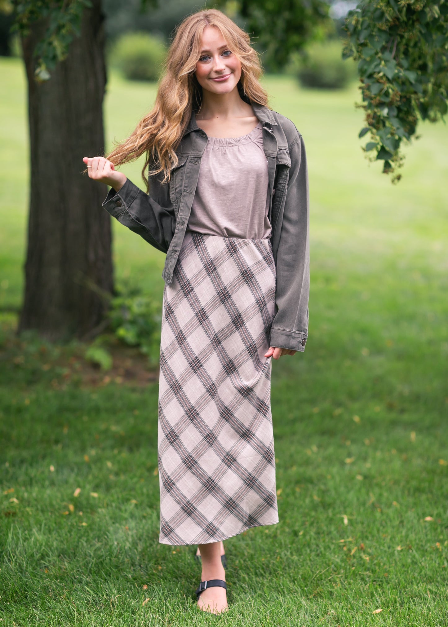 Plaid Print Midi Skirt