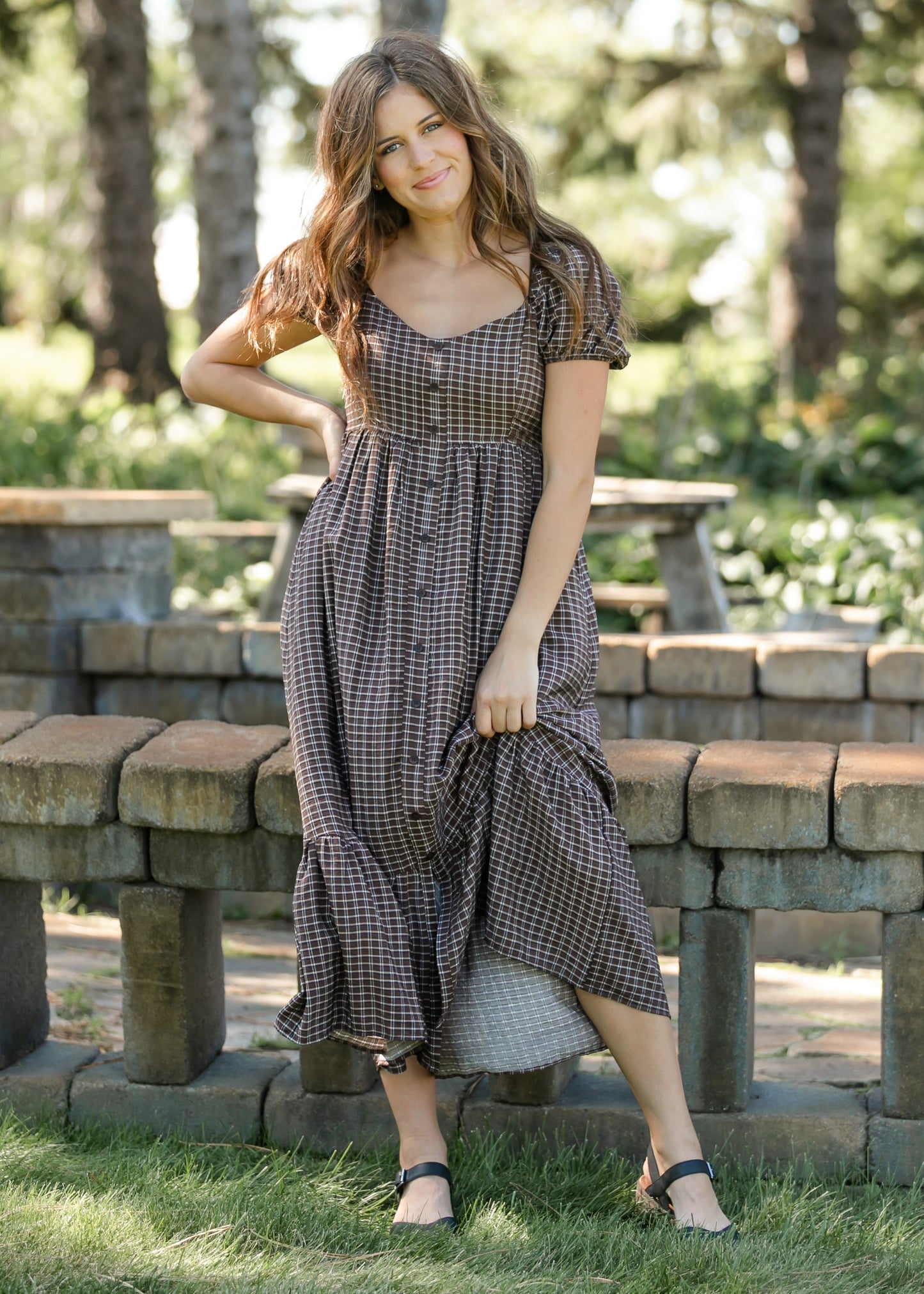 Plaid Puff Sleeve Maxi Dress - FINAL SALE