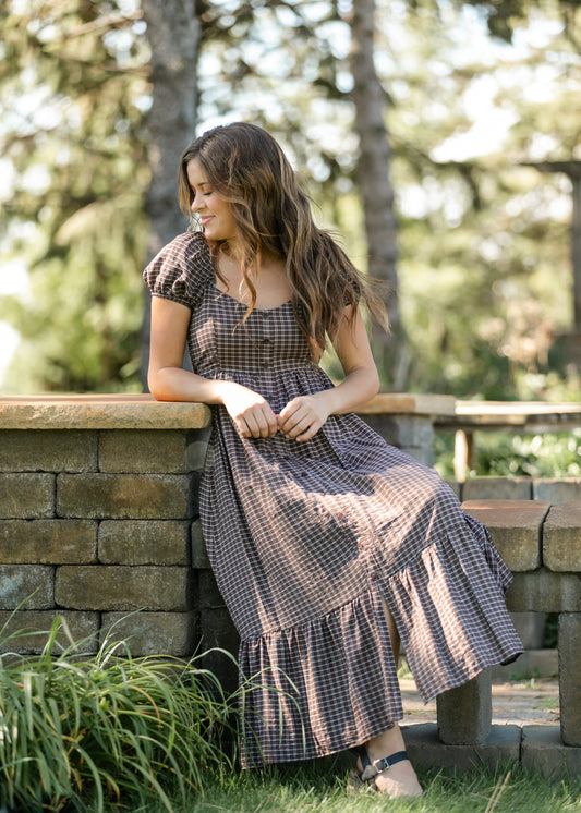 Plaid Puff Sleeve Maxi Dress - FINAL SALE