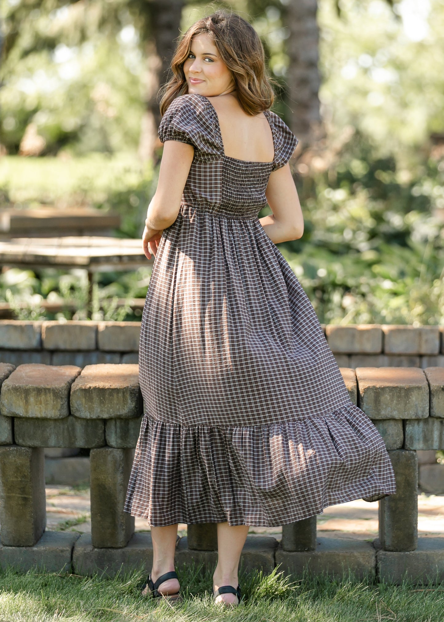 Plaid Puff Sleeve Maxi Dress - FINAL SALE