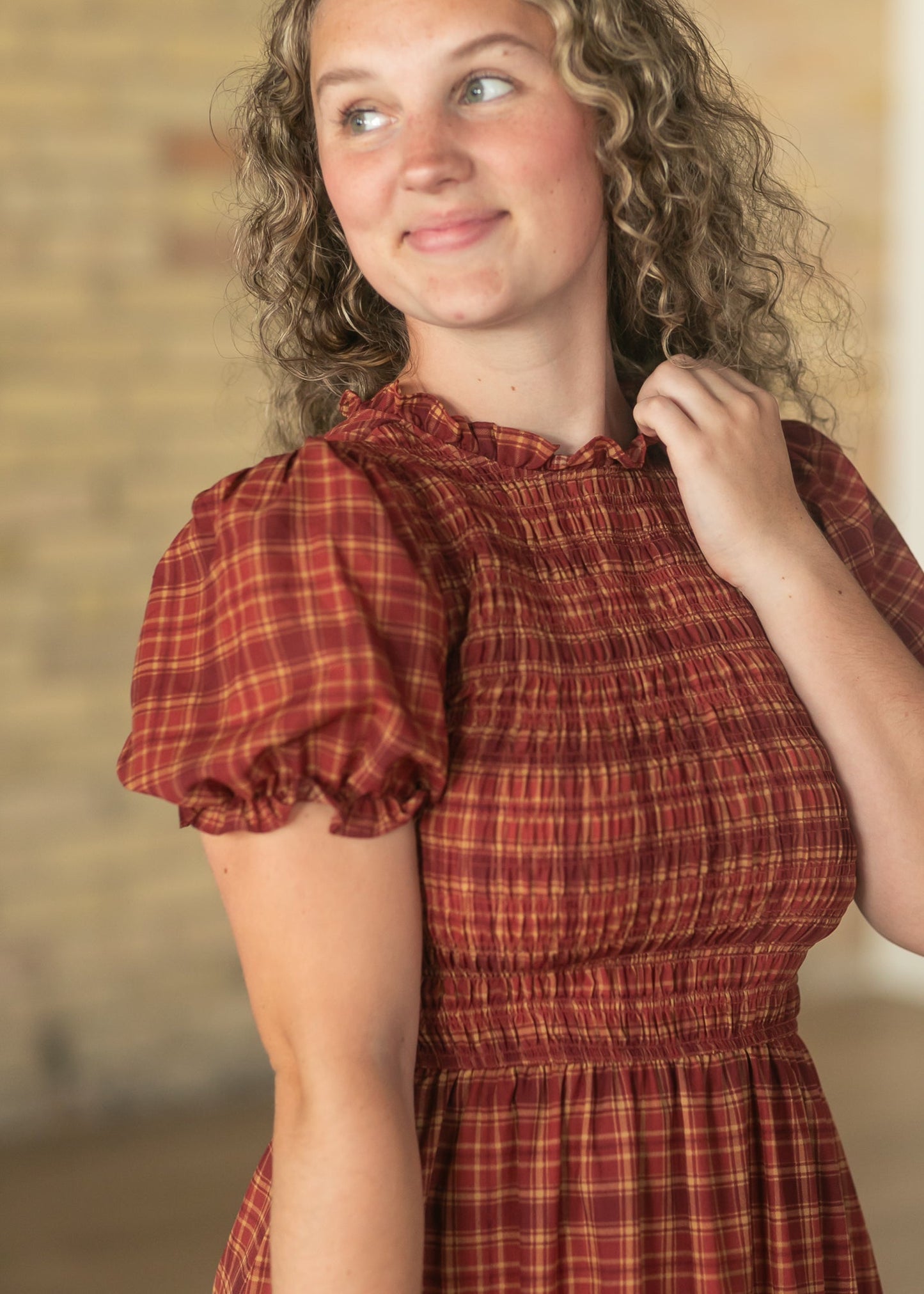 Plaid Short Puff Sleeve Midi Dress - FINAL SALE
