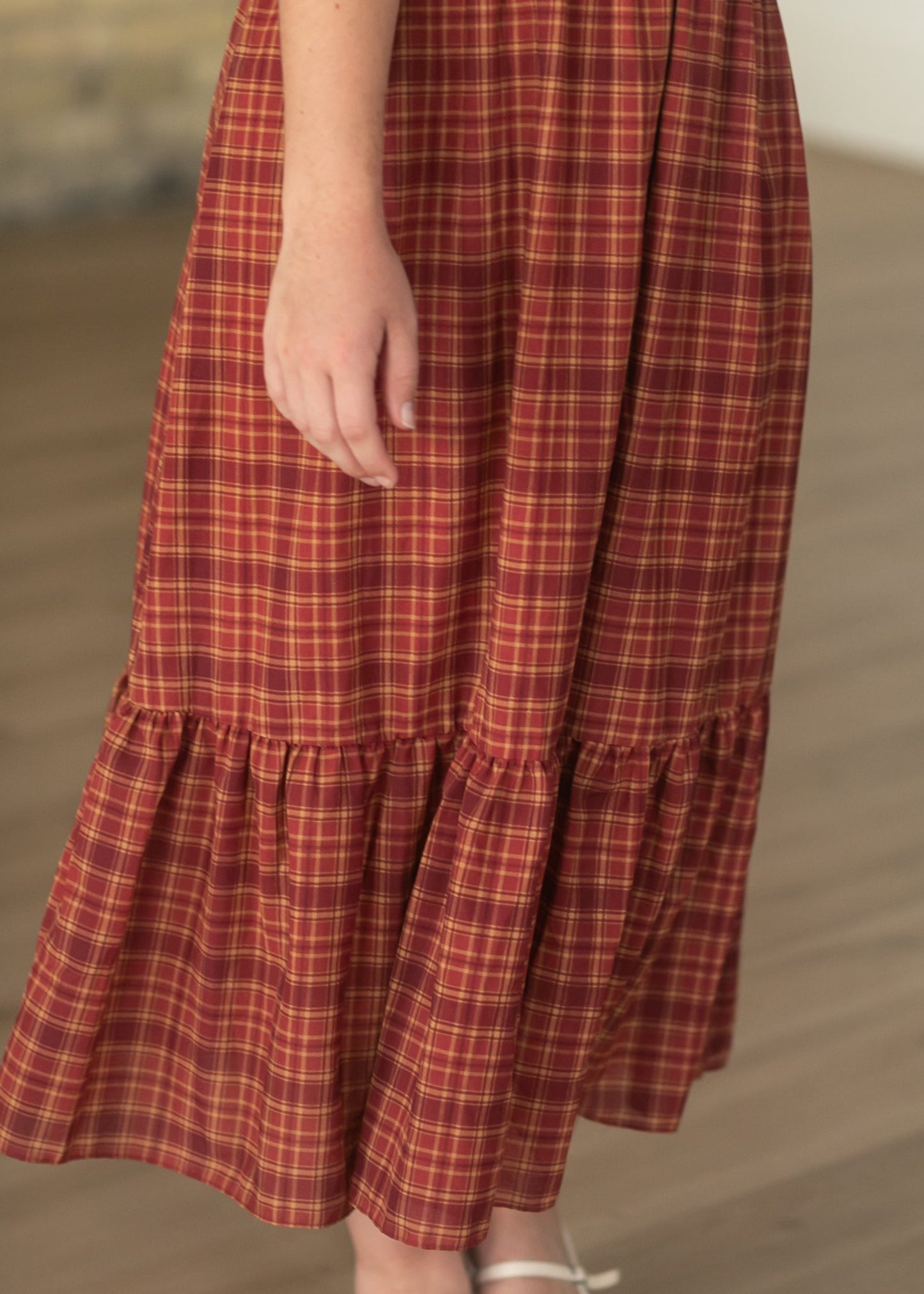 Plaid Short Puff Sleeve Midi Dress - FINAL SALE