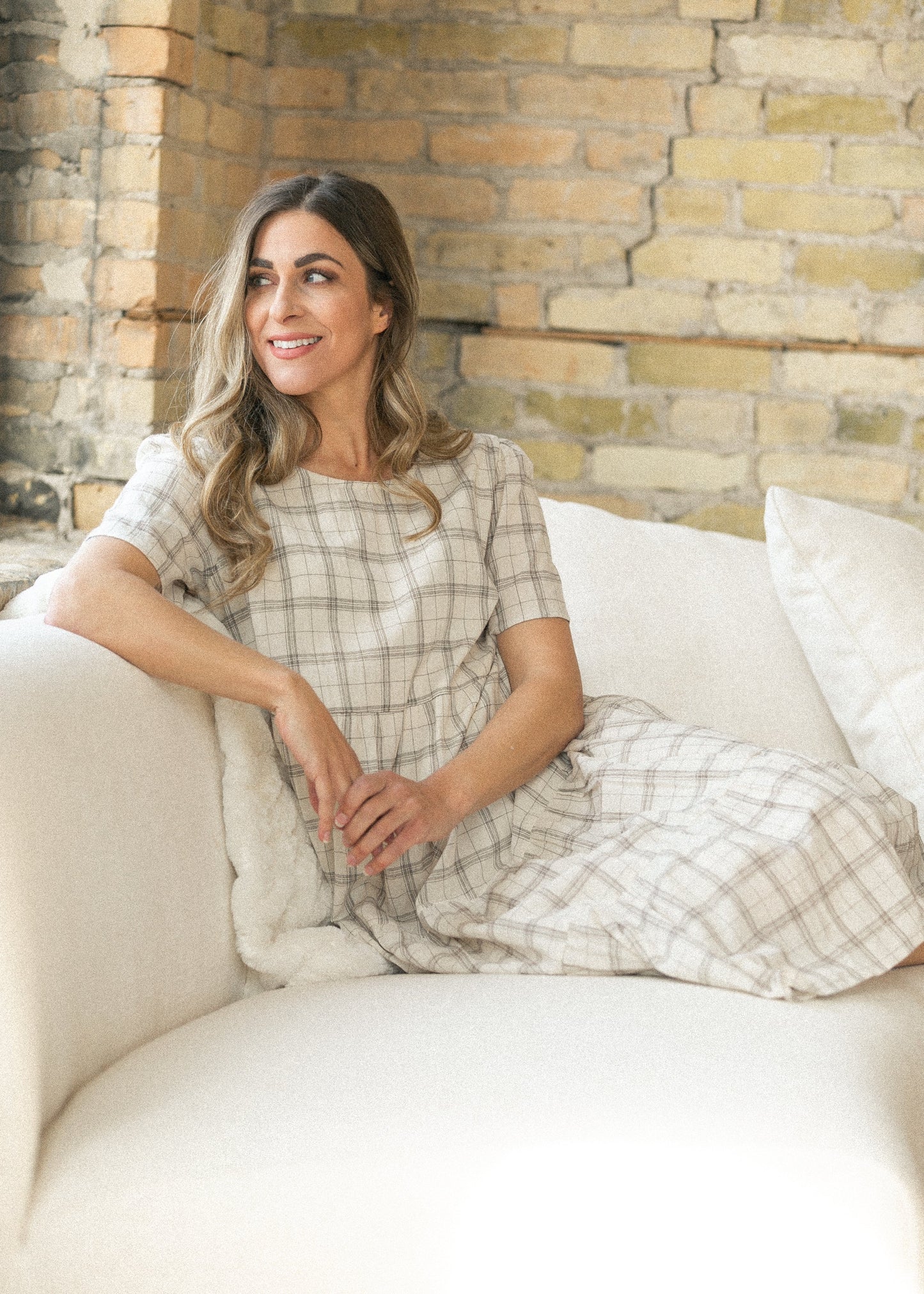Plaid Tiered Short Sleeve Midi Dress
