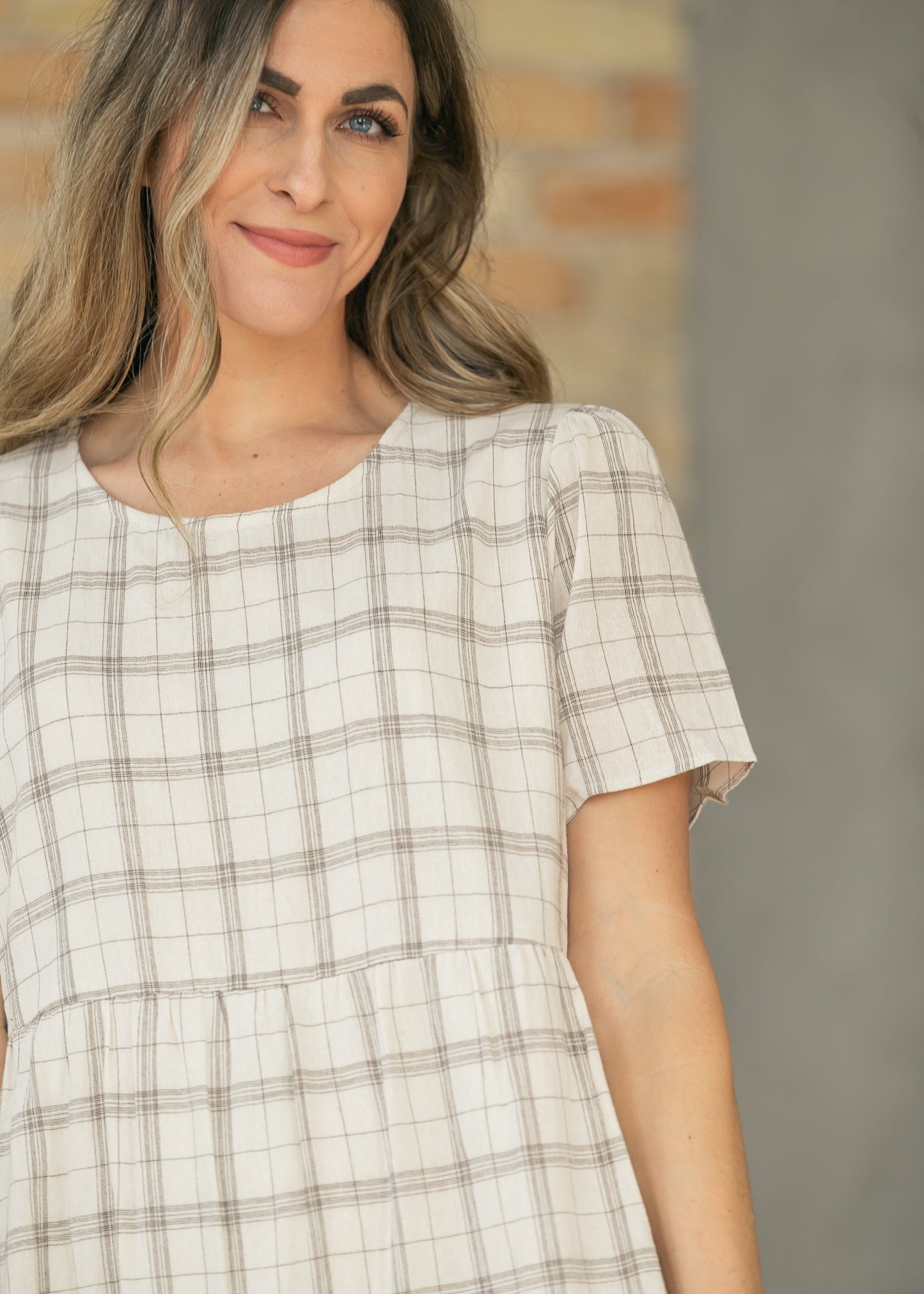 Plaid Tiered Short Sleeve Midi Dress