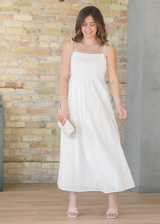 Pleated Bodice Cotton Maxi Dress