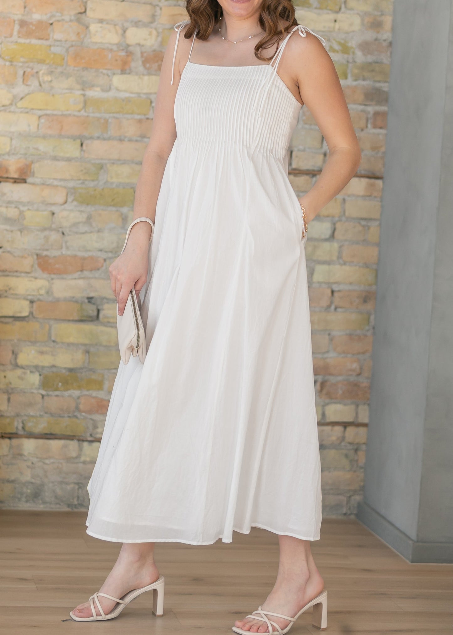 Pleated Bodice Cotton Maxi Dress