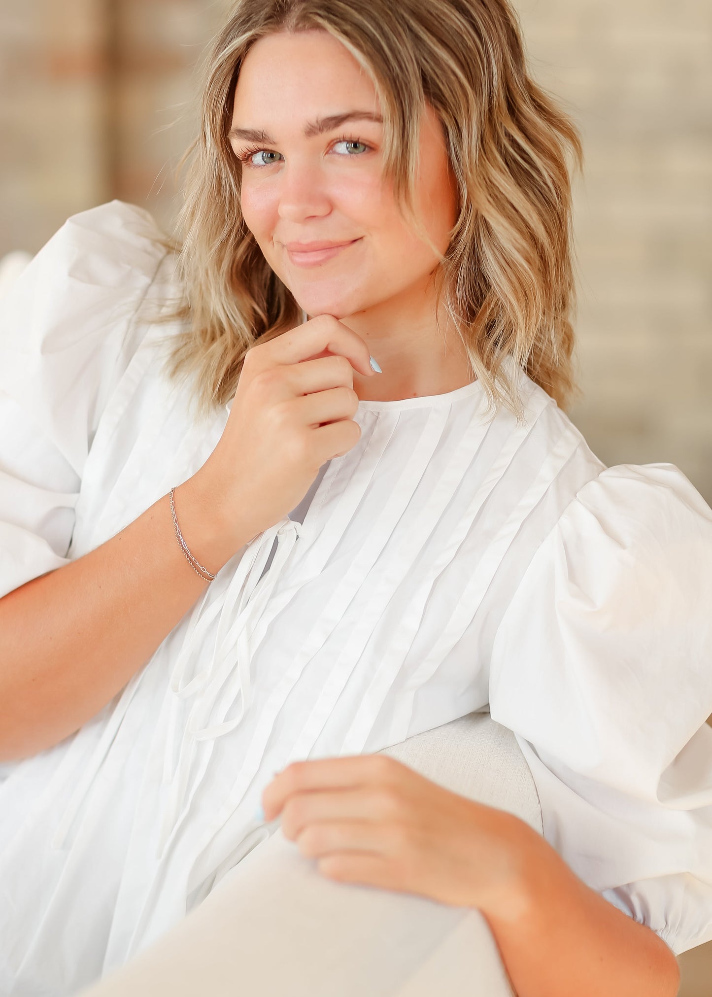 Pleated Cotton 3/4 Sleeve Top - FINAL SALE