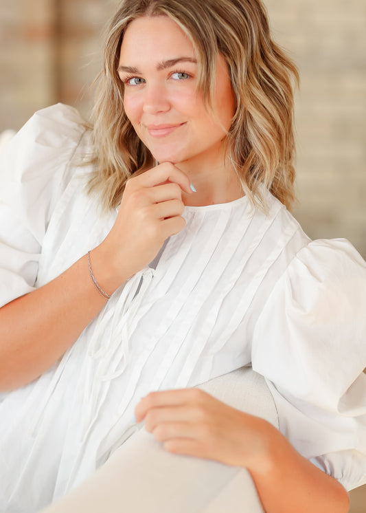 Pleated Cotton 3/4 Sleeve Top - FINAL SALE