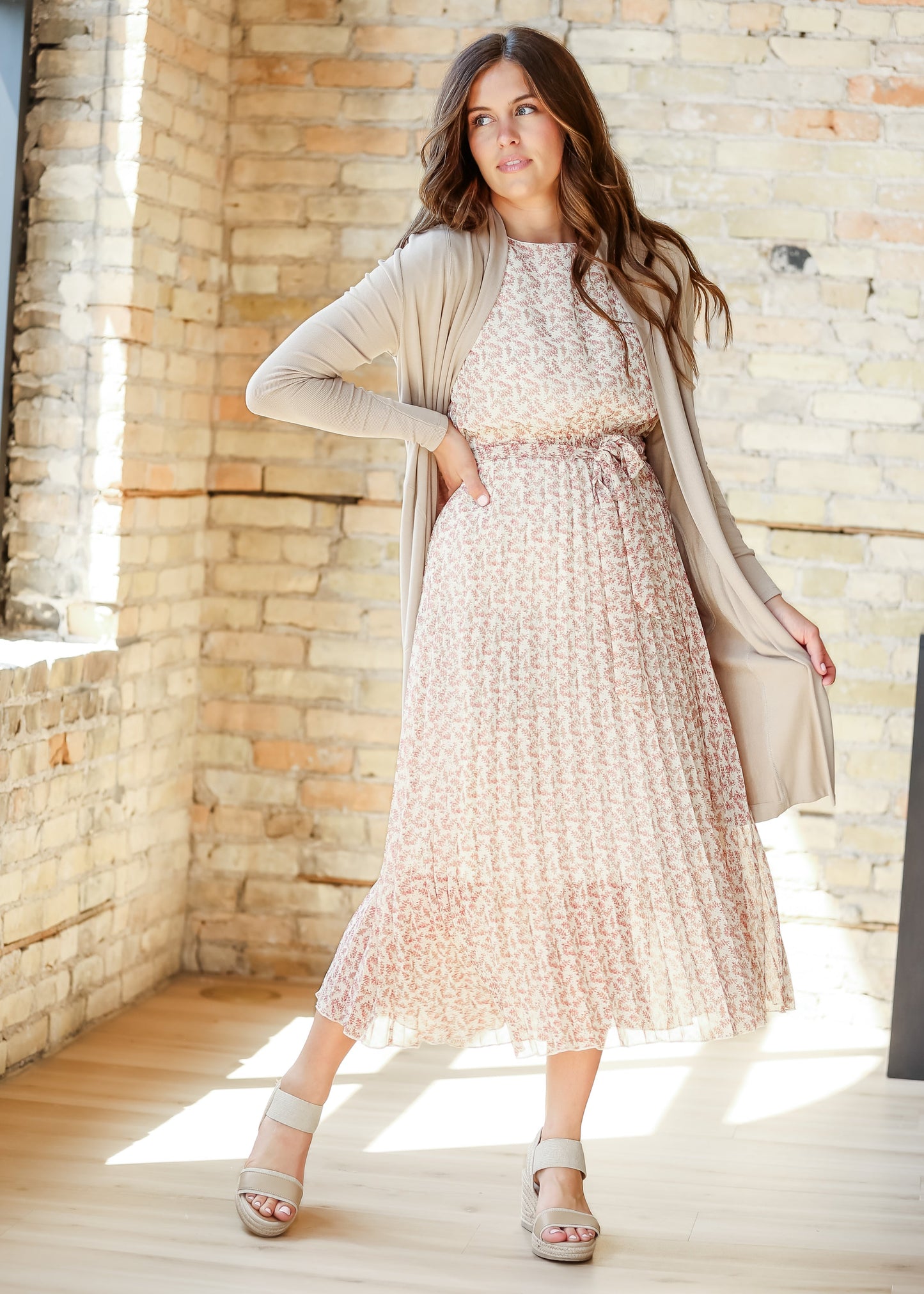 Pleated Floral Waist Tie Maxi Dress - FINAL SALE