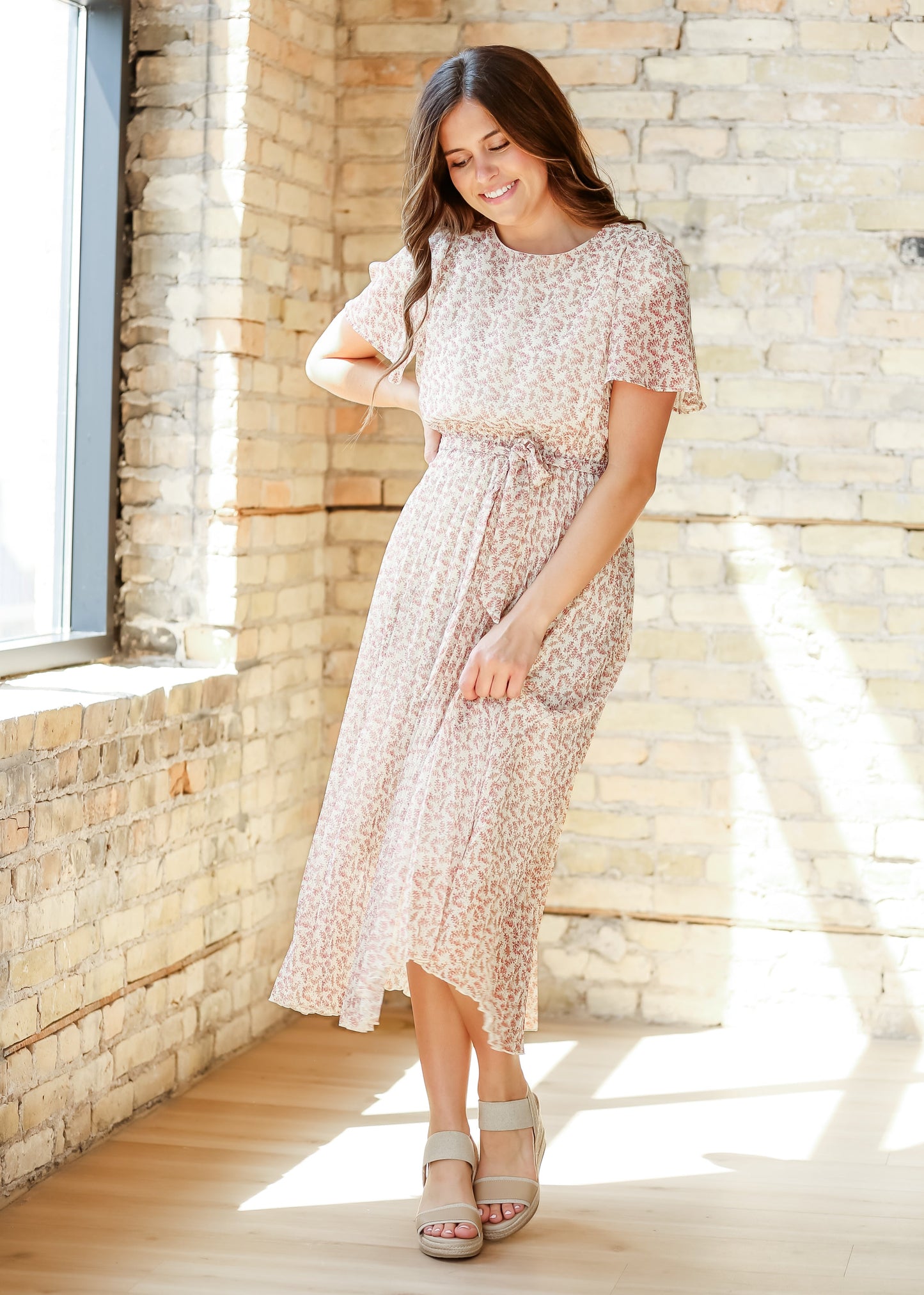 Pleated Floral Waist Tie Maxi Dress - FINAL SALE