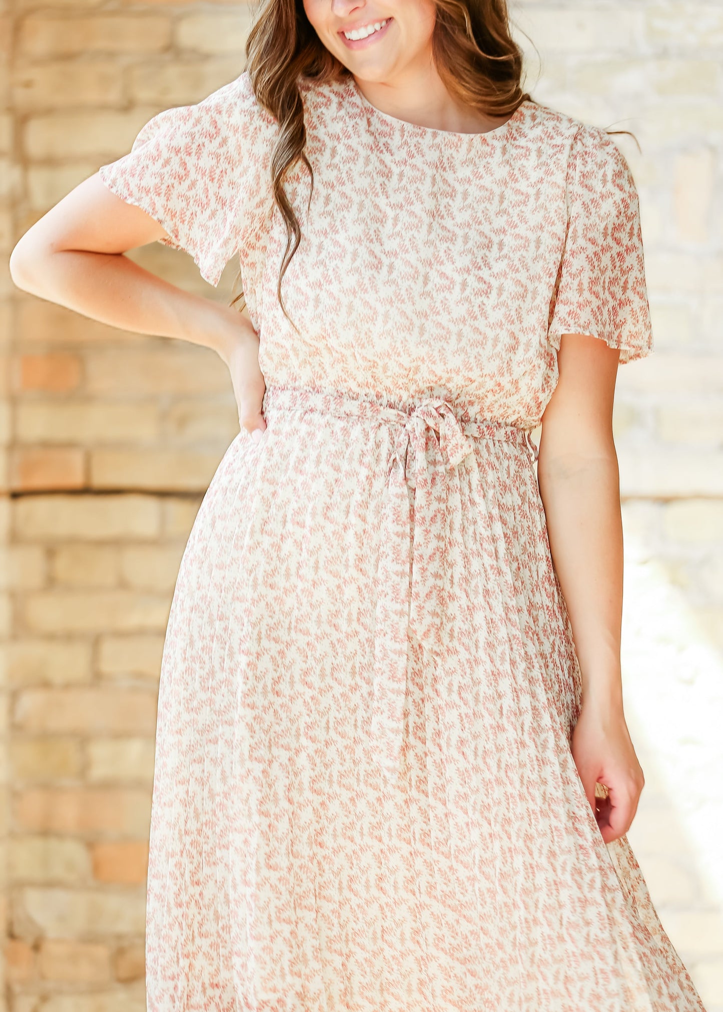 Pleated Floral Waist Tie Maxi Dress - FINAL SALE
