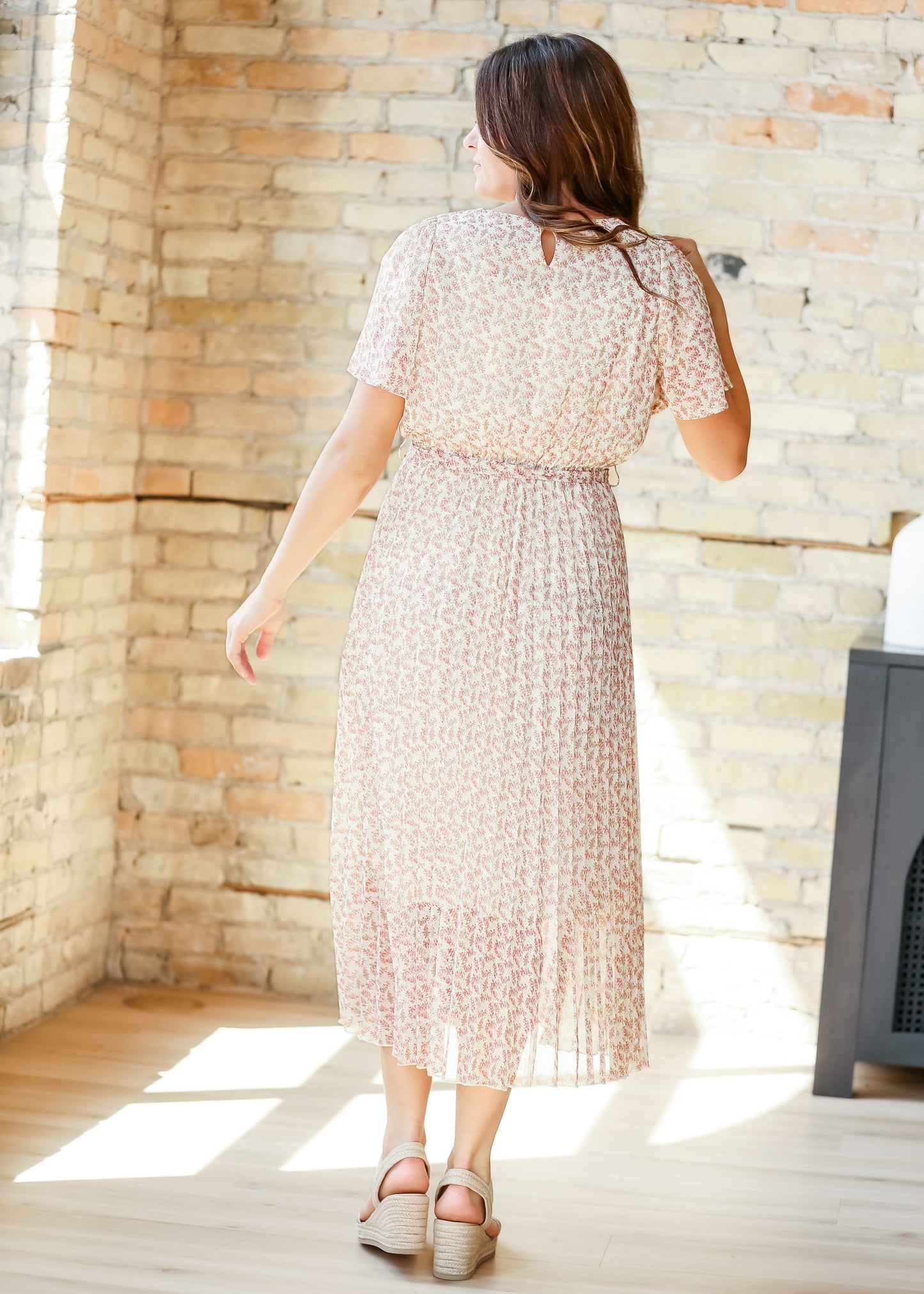 Pleated Floral Waist Tie Maxi Dress - FINAL SALE