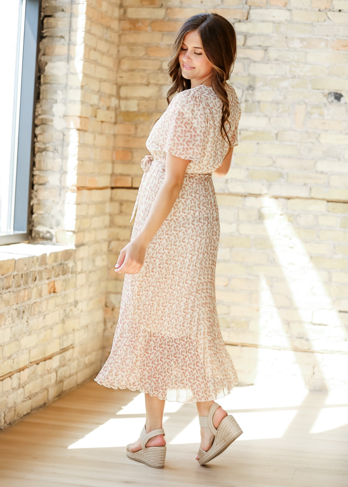 Pleated Floral Waist Tie Maxi Dress - FINAL SALE