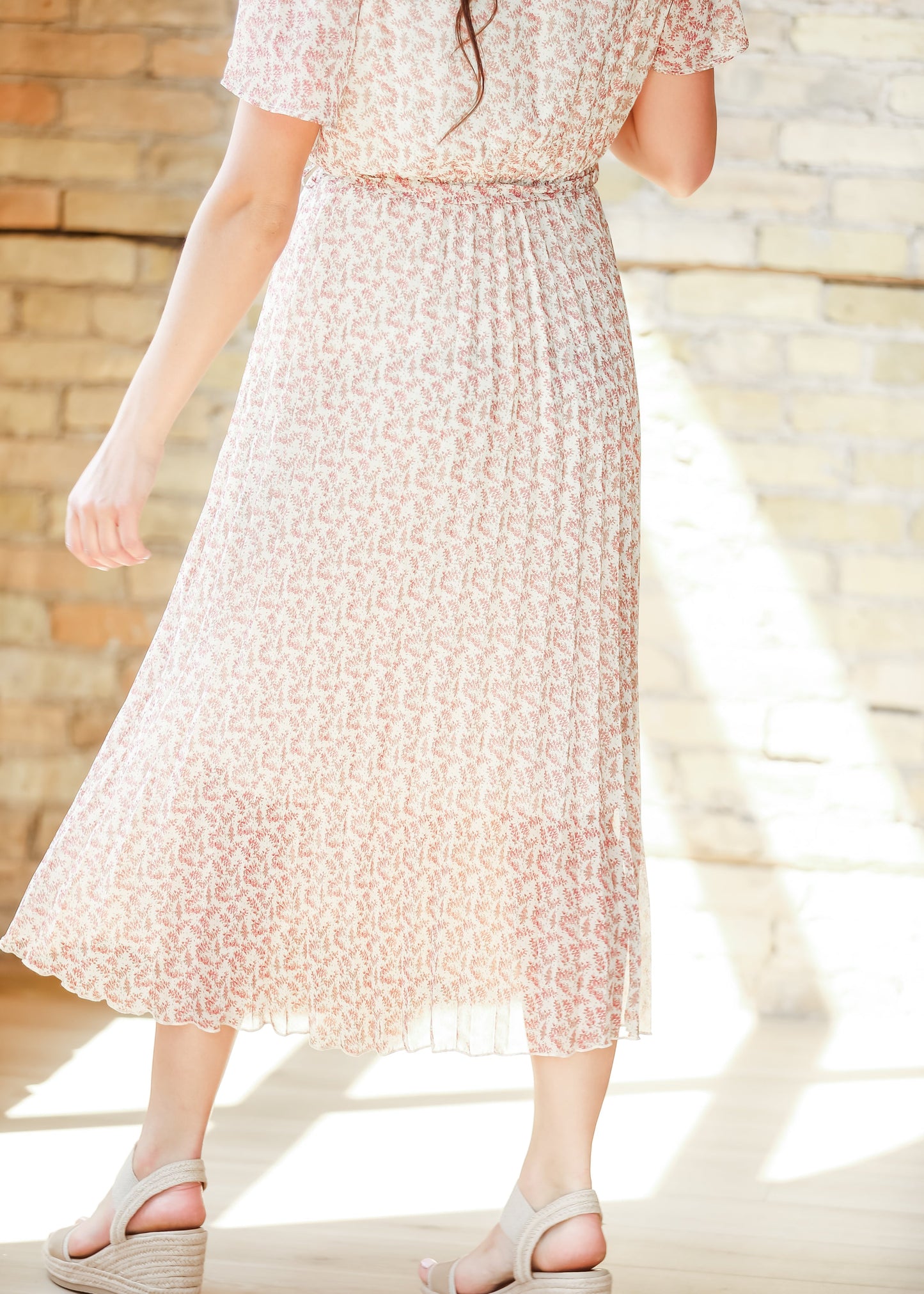 Pleated Floral Waist Tie Maxi Dress - FINAL SALE