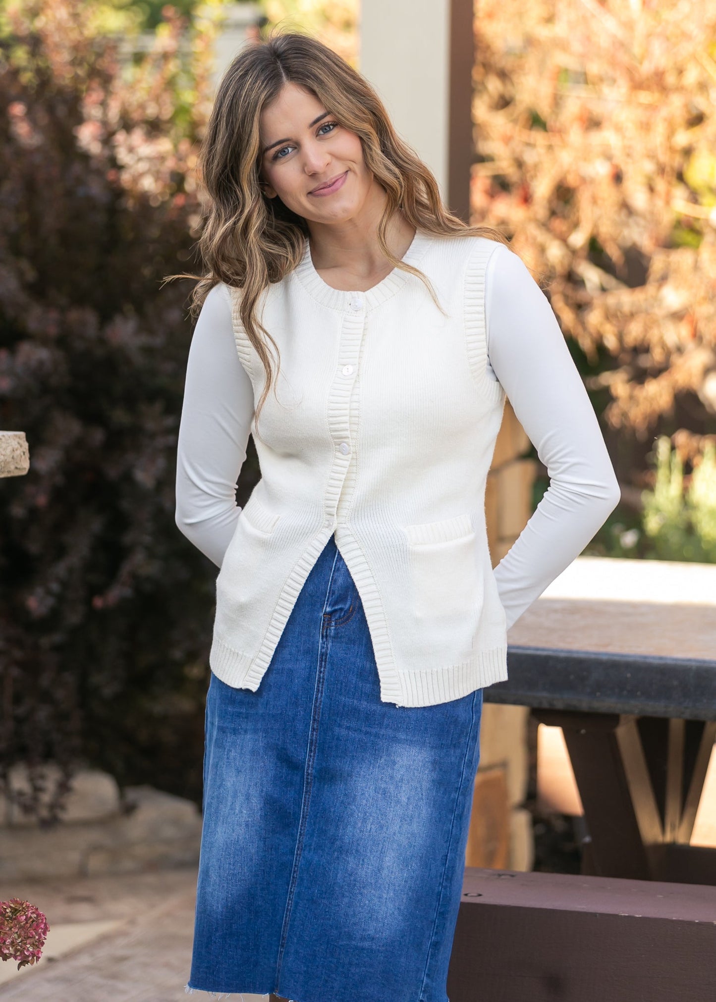 Pocket Front Button Down Knit Vest