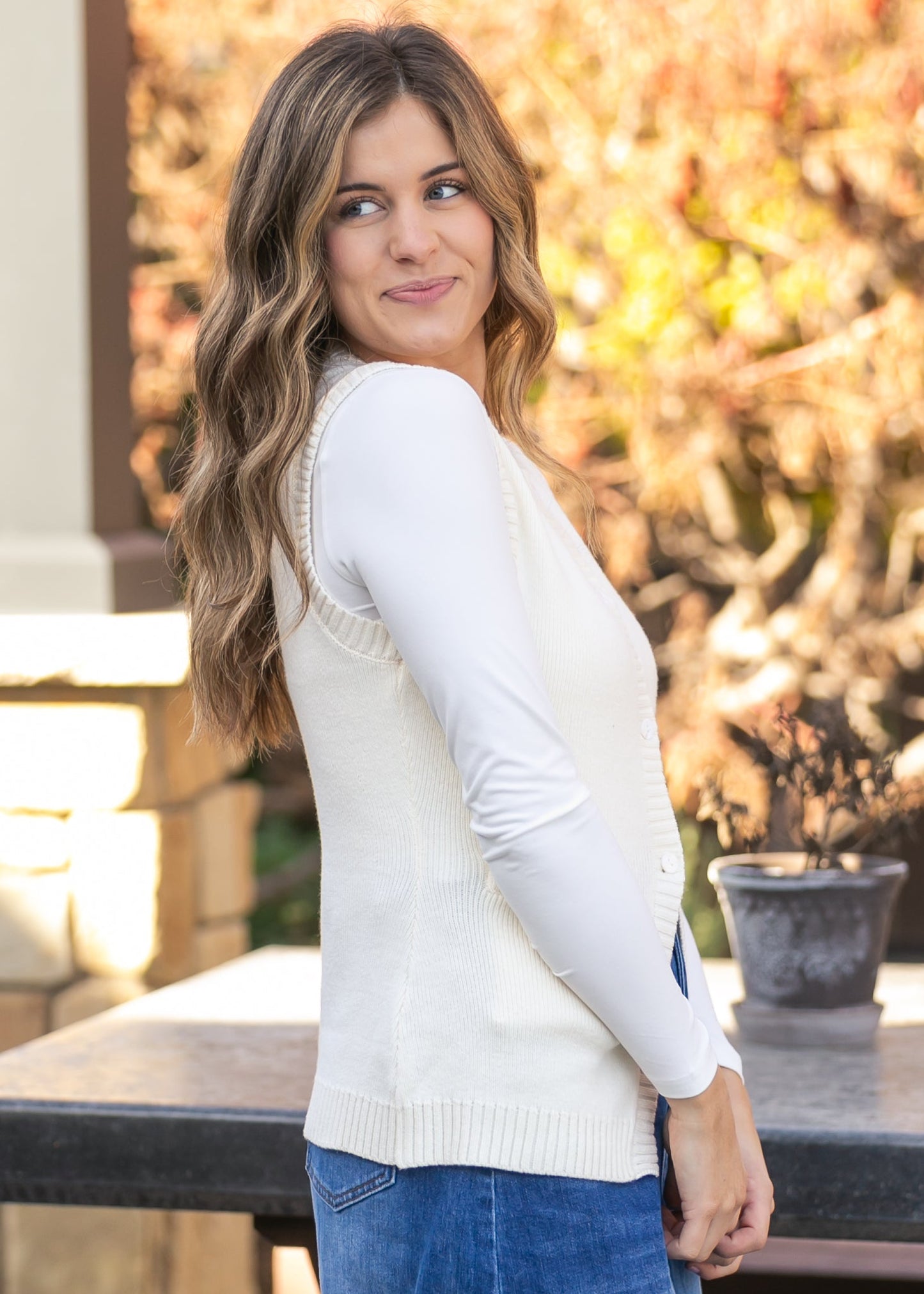 Pocket Front Button Down Knit Vest