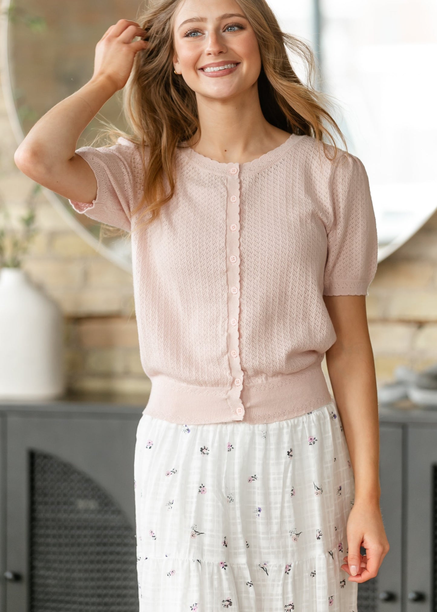 Pointelle Button Front Cardigan