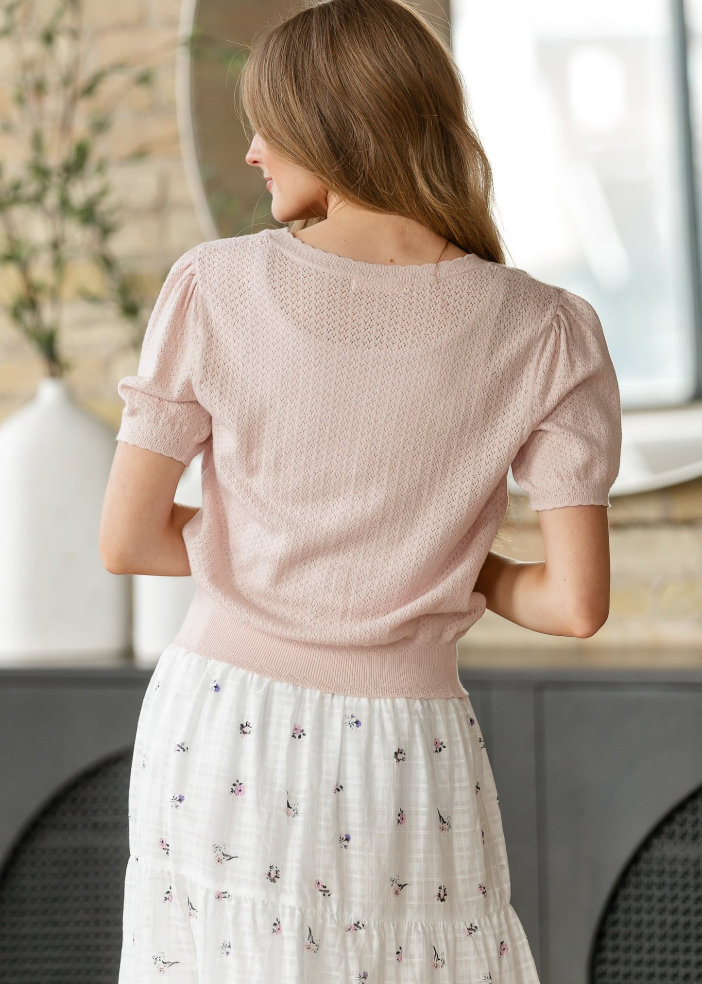 Pointelle Button Front Cardigan