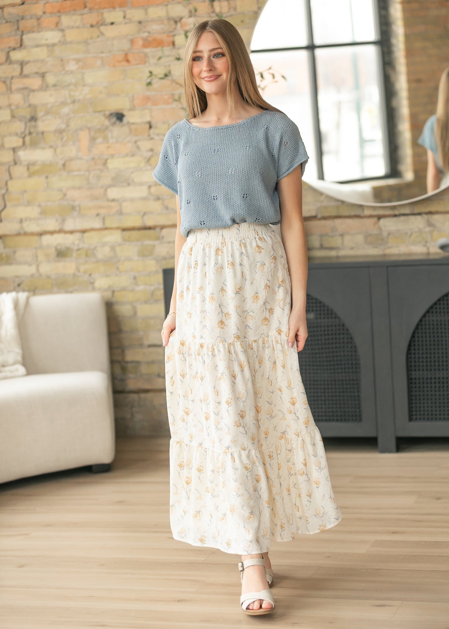 Pointelle Cutout Short Sleeve Sweater