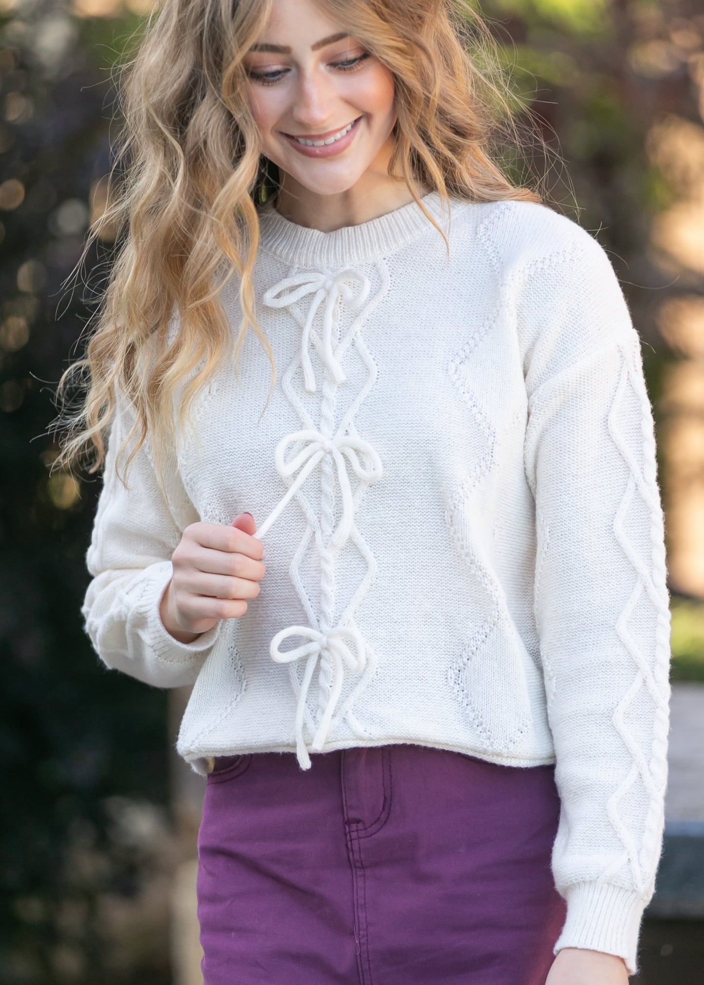 Pointelle Knit Bow Sweater