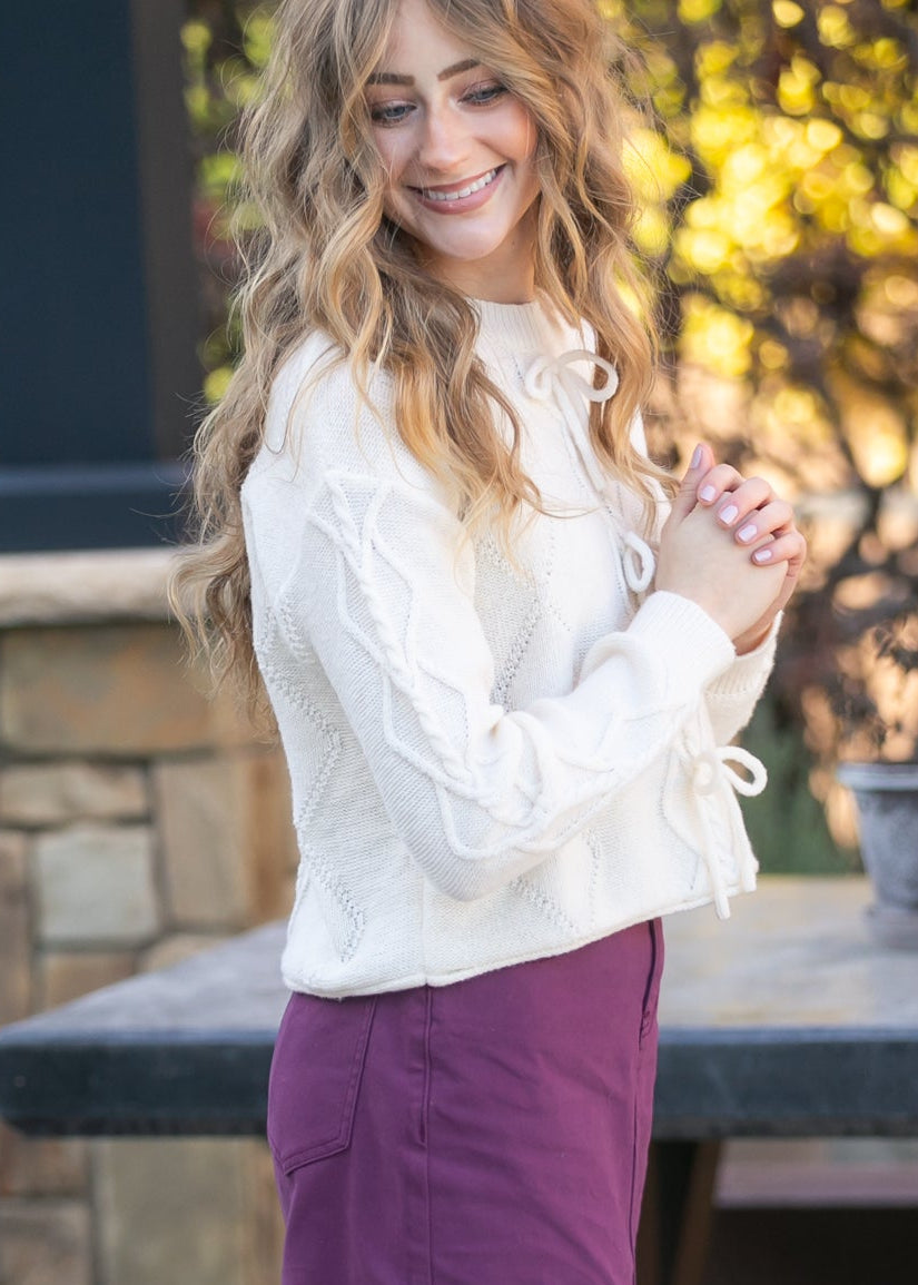 Pointelle Knit Bow Sweater