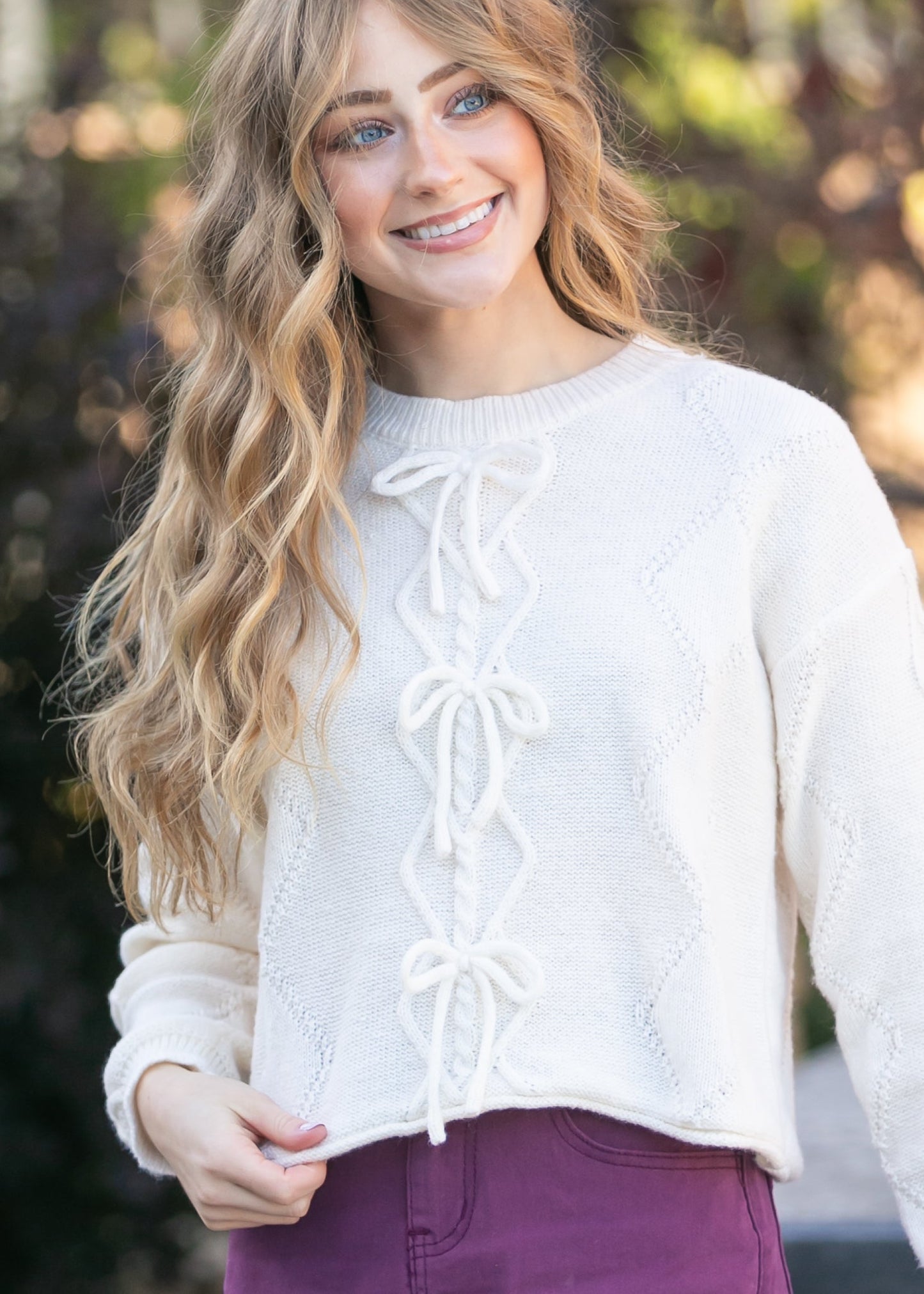 Pointelle Knit Bow Sweater