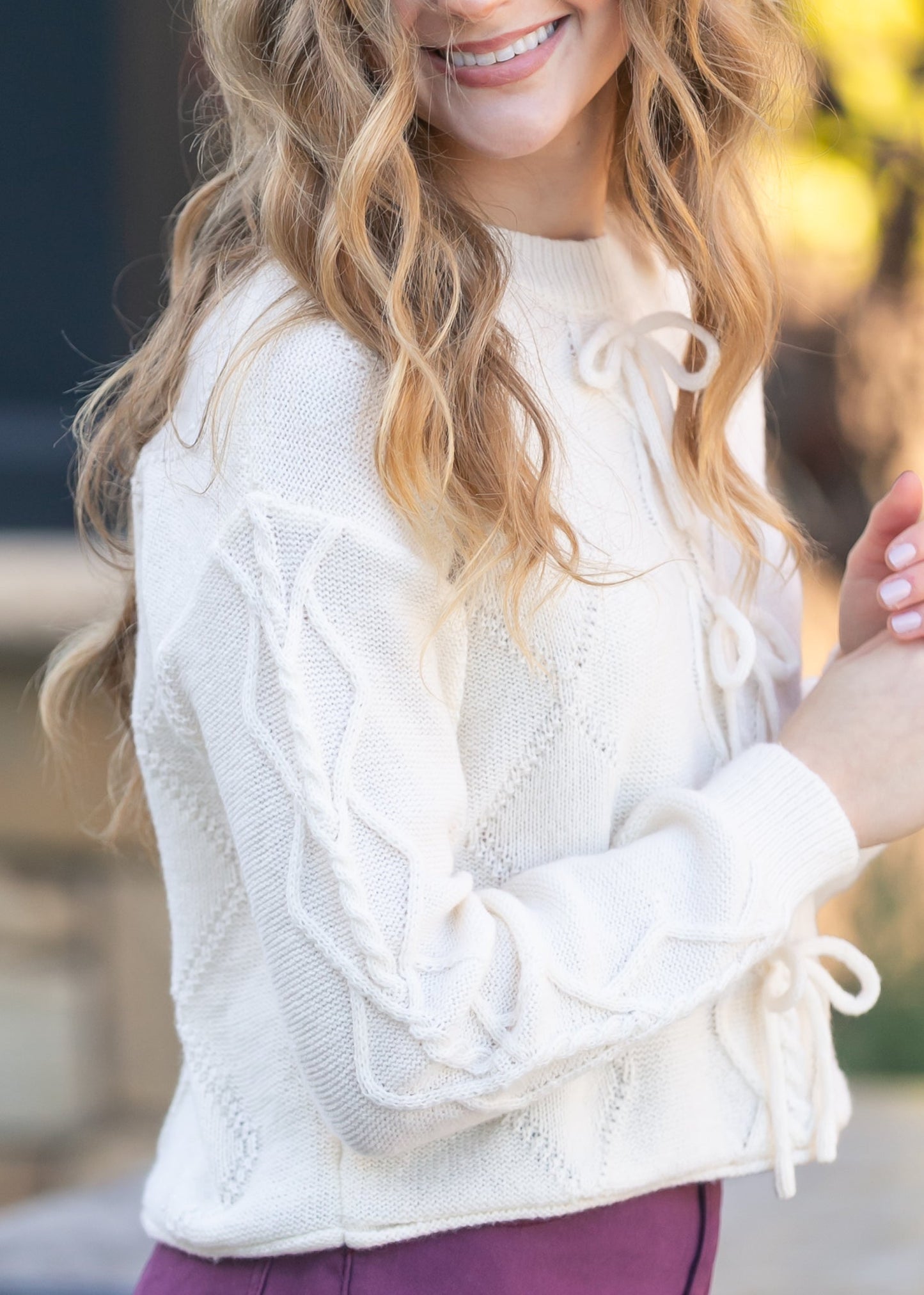 Pointelle Knit Bow Sweater