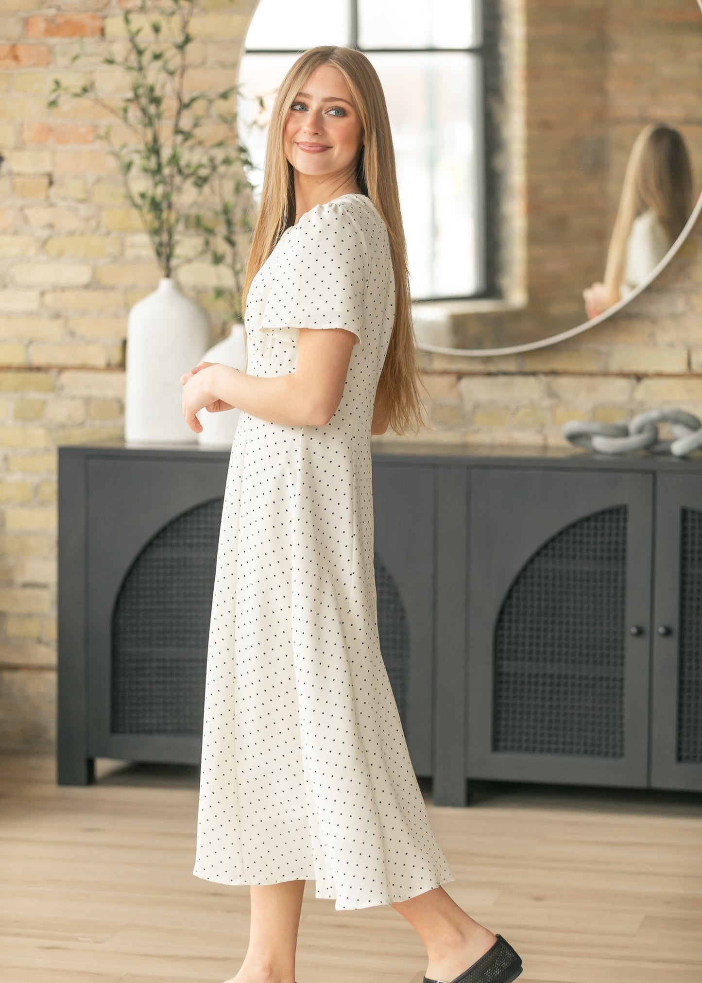 Polka Dot Flutter Sleeve Midi Dress