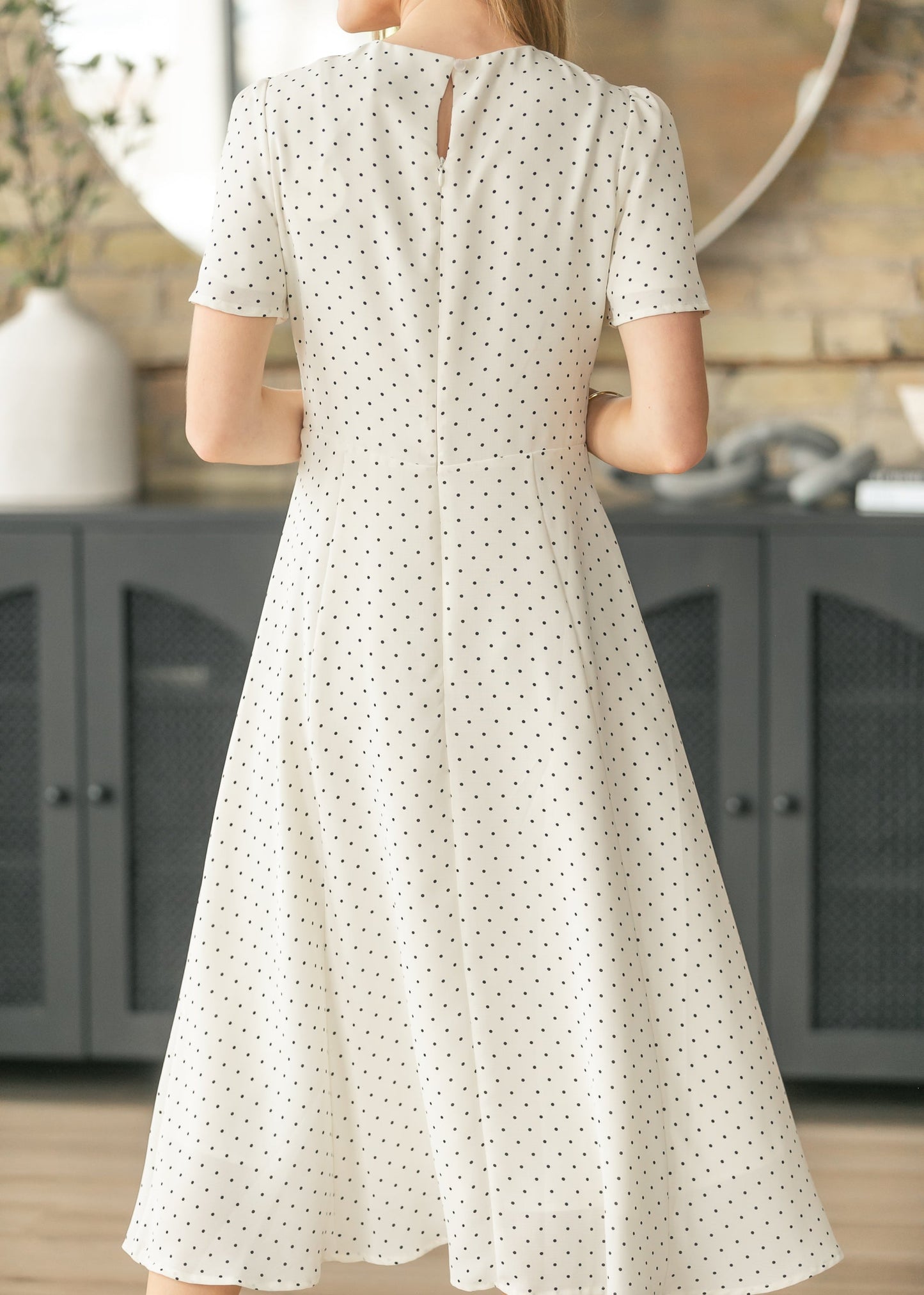 Polka Dot Flutter Sleeve Midi Dress