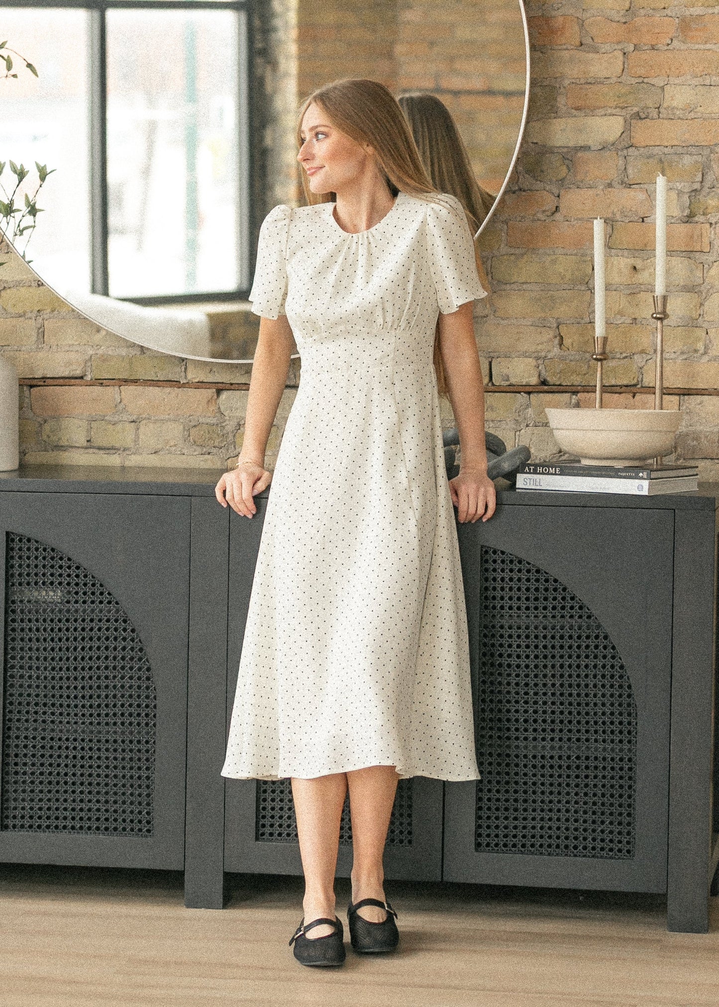 Polka Dot Flutter Sleeve Midi Dress
