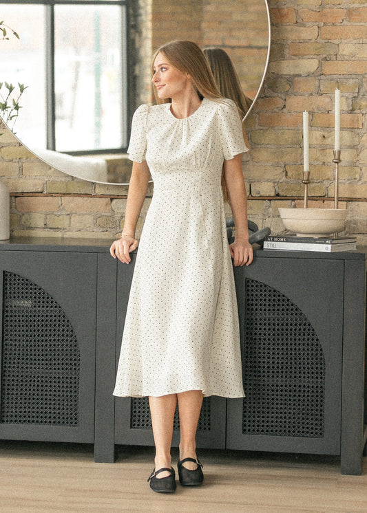 Polka Dot Flutter Sleeve Midi Dress