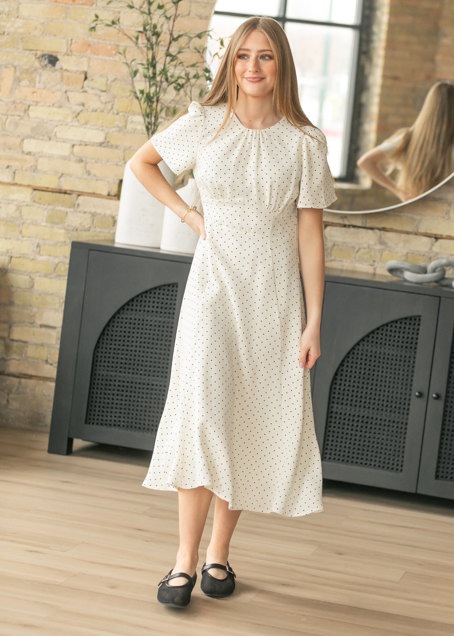 Polka Dot Flutter Sleeve Midi Dress