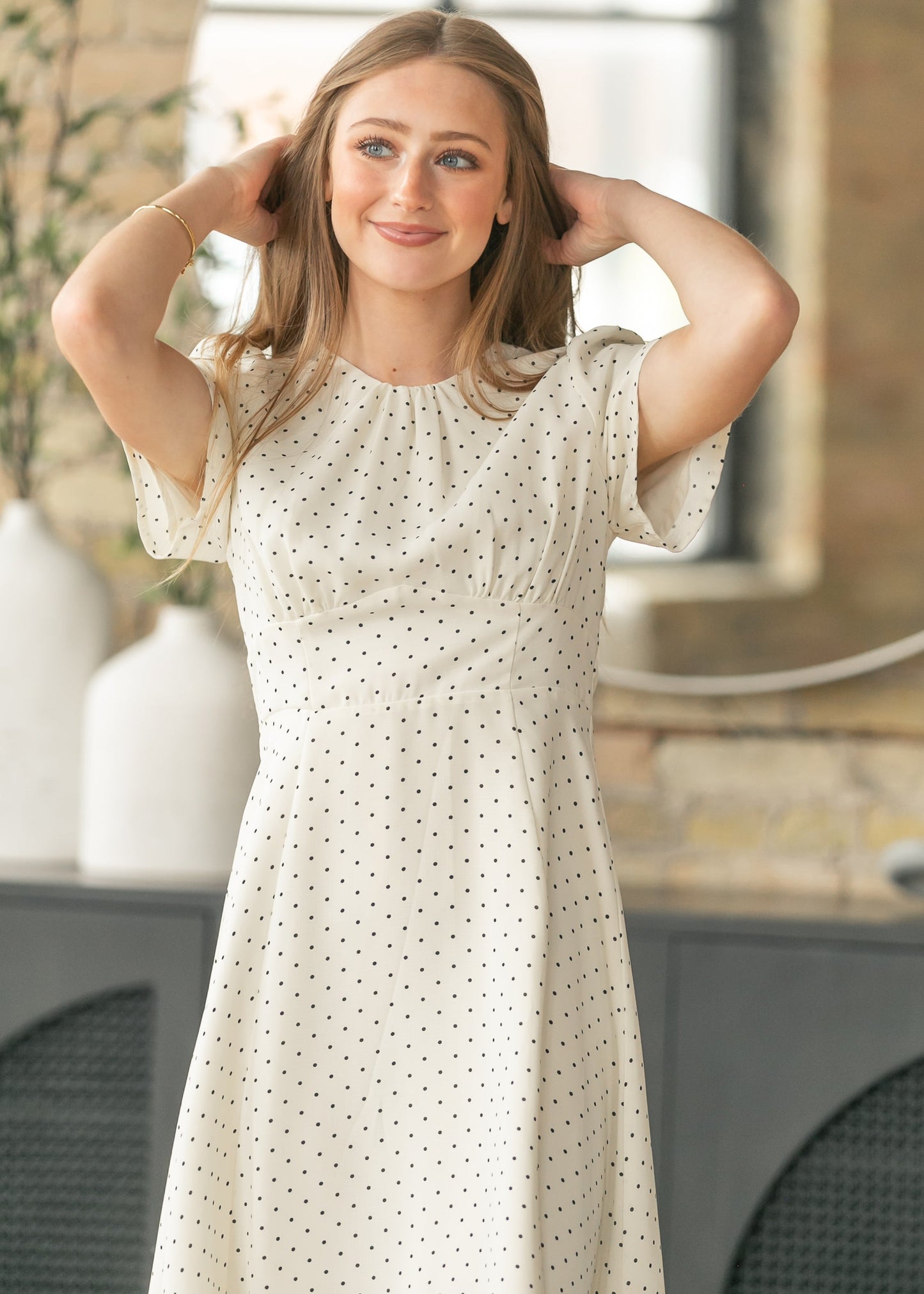 Polka Dot Flutter Sleeve Midi Dress