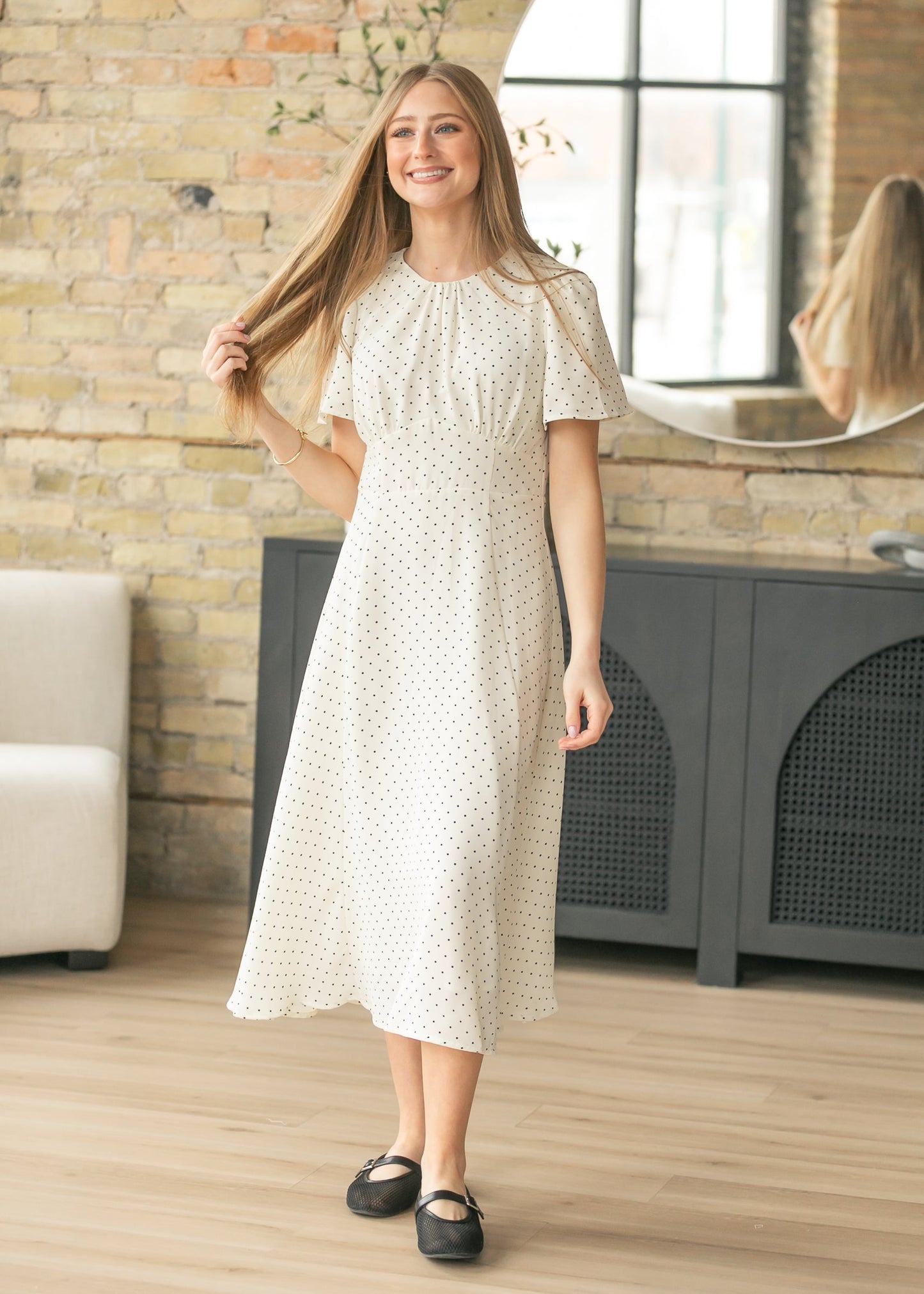 Polka Dot Flutter Sleeve Midi Dress