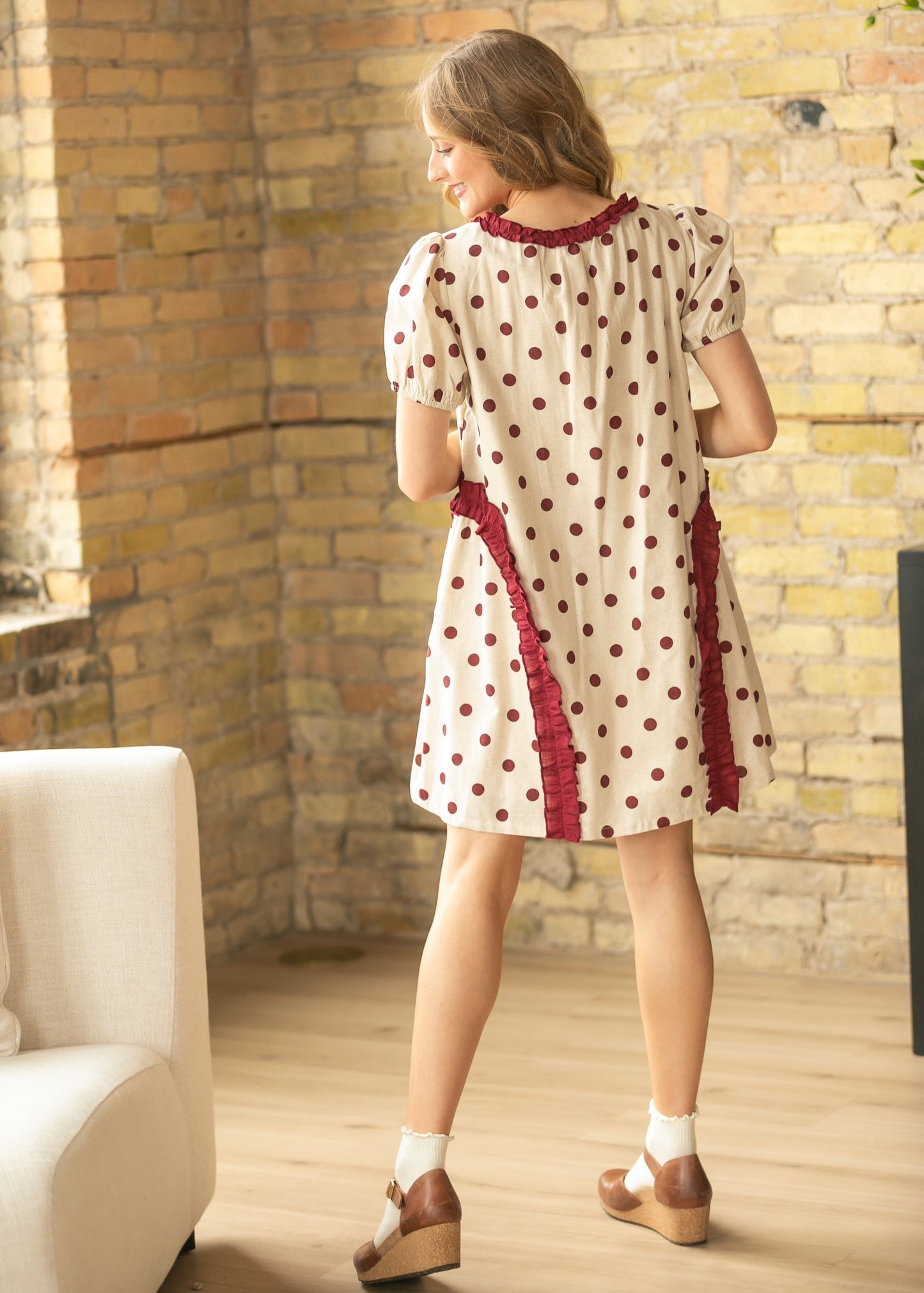 Polka Dot Ruffle Midi Dress